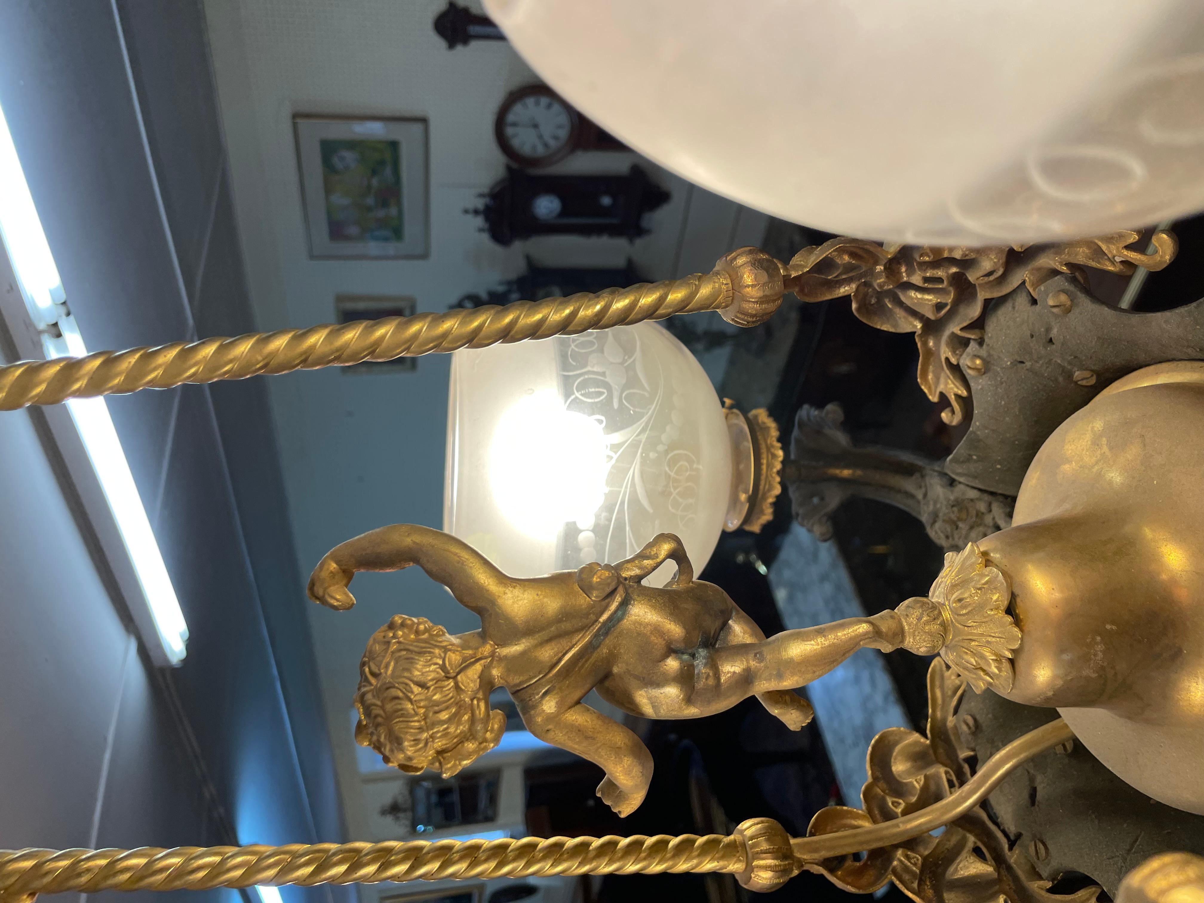 19th Century Figural Gasoliier Chandelier Attributed to Cornelius & Baker  For Sale 2