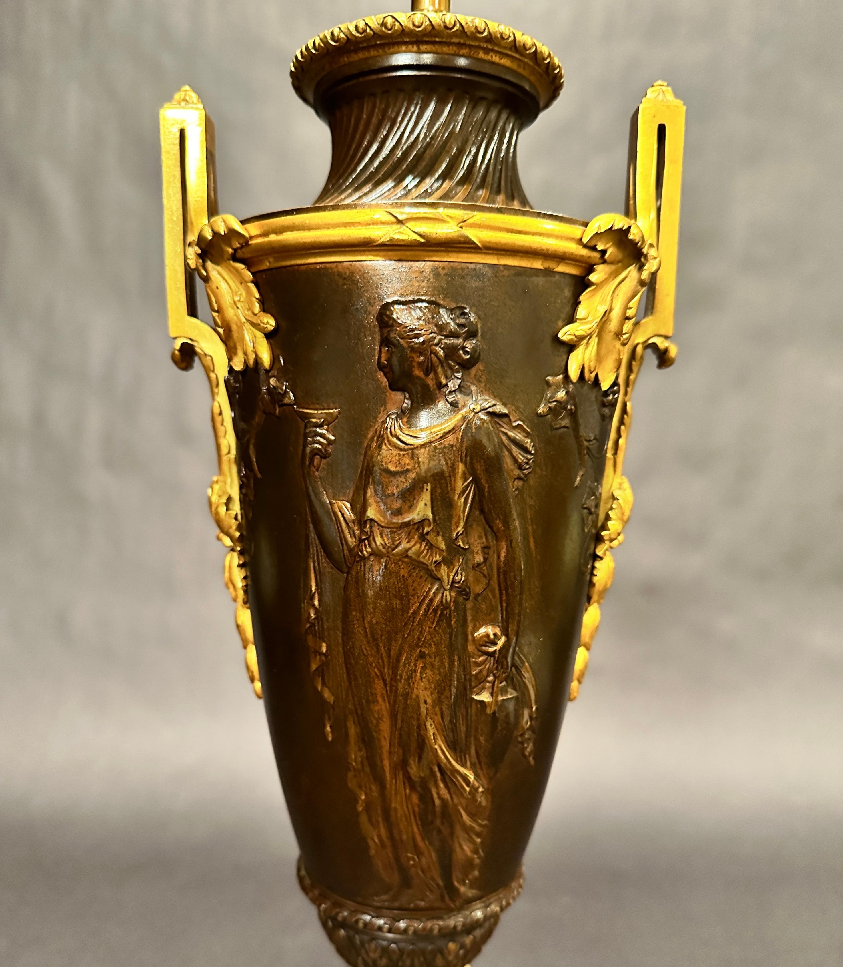 French Classical 19th Century Figural Urn As Lamp