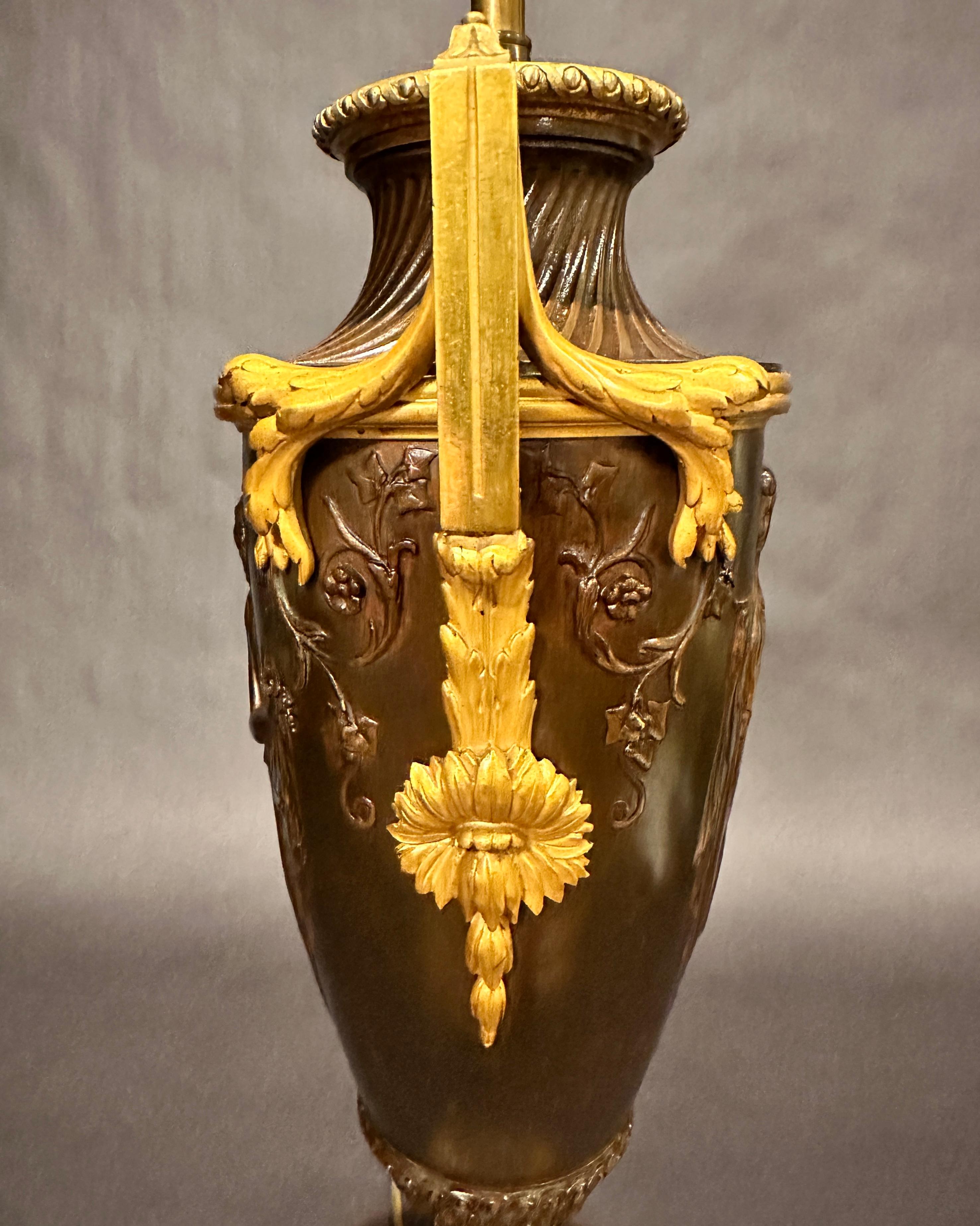 Bronze Classical 19th Century Figural Urn As Lamp
