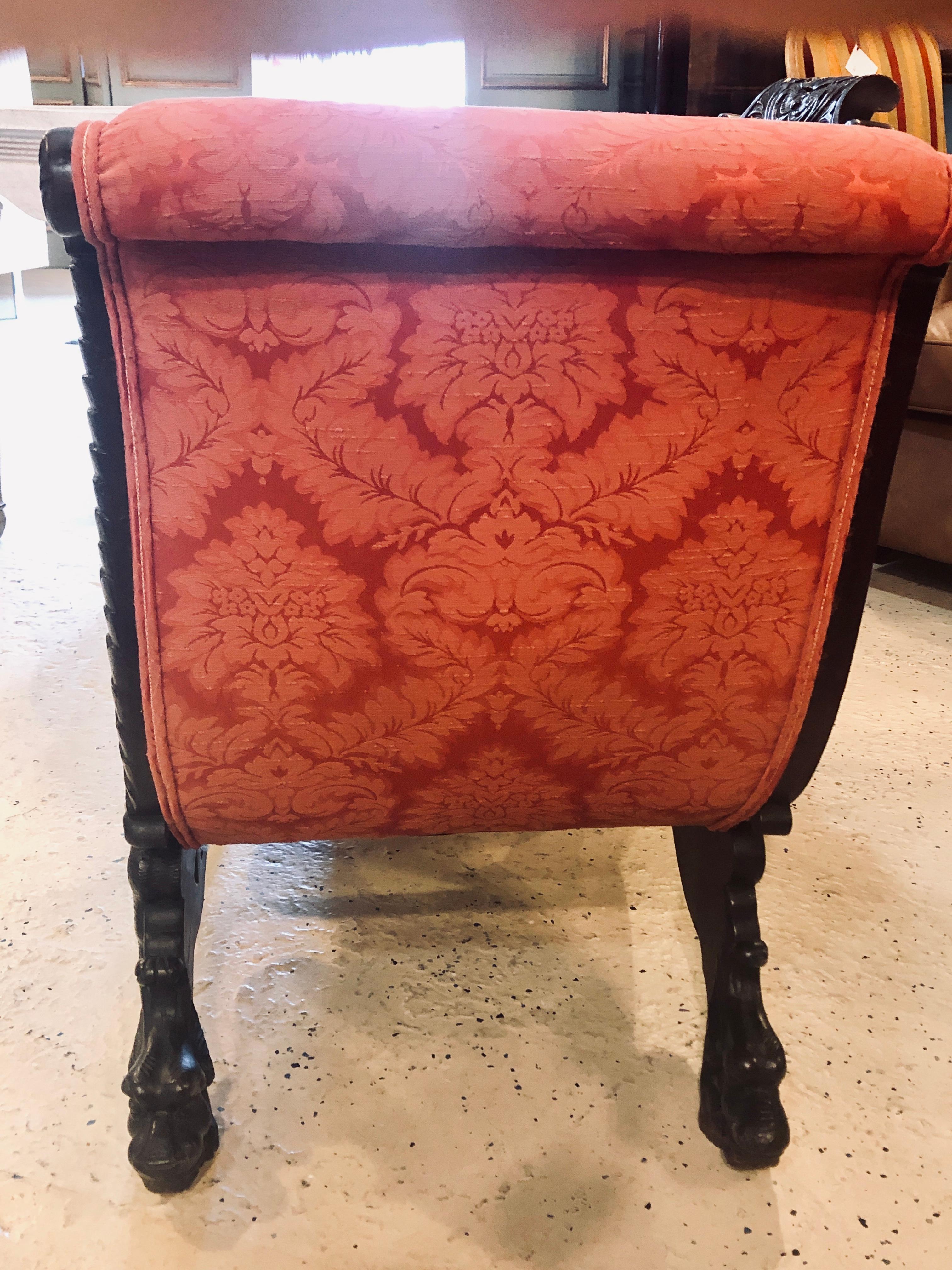 Wood 19th Century Figure Carved Victorian Armchair in Lovely Rose Colored Upholstery