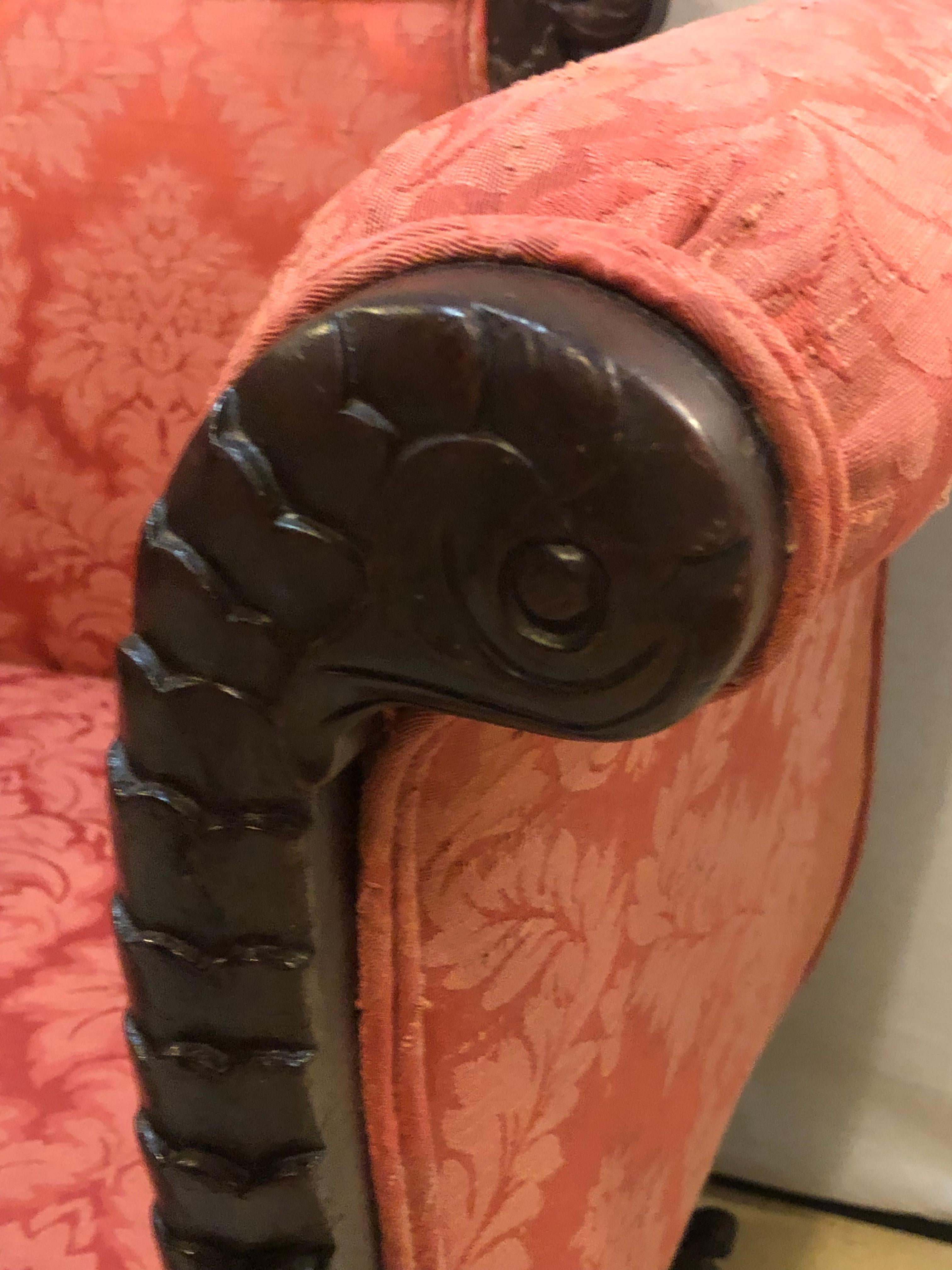 19th Century Figure Carved Victorian Armchair in Lovely Rose Colored Upholstery 3