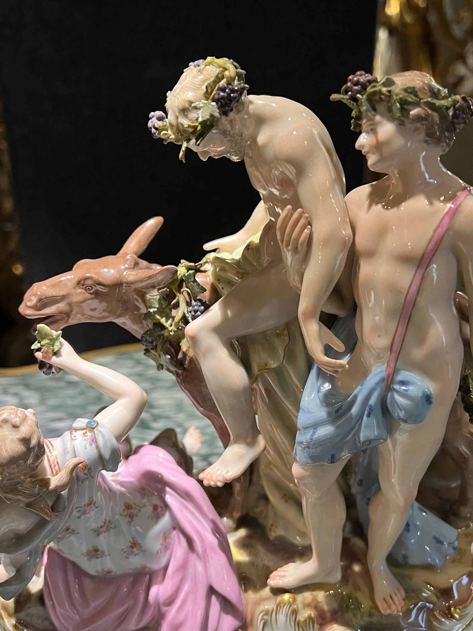 Polychromed 19th Century Figure Group of ''Drunken Silenus'', Meissen Porcelain