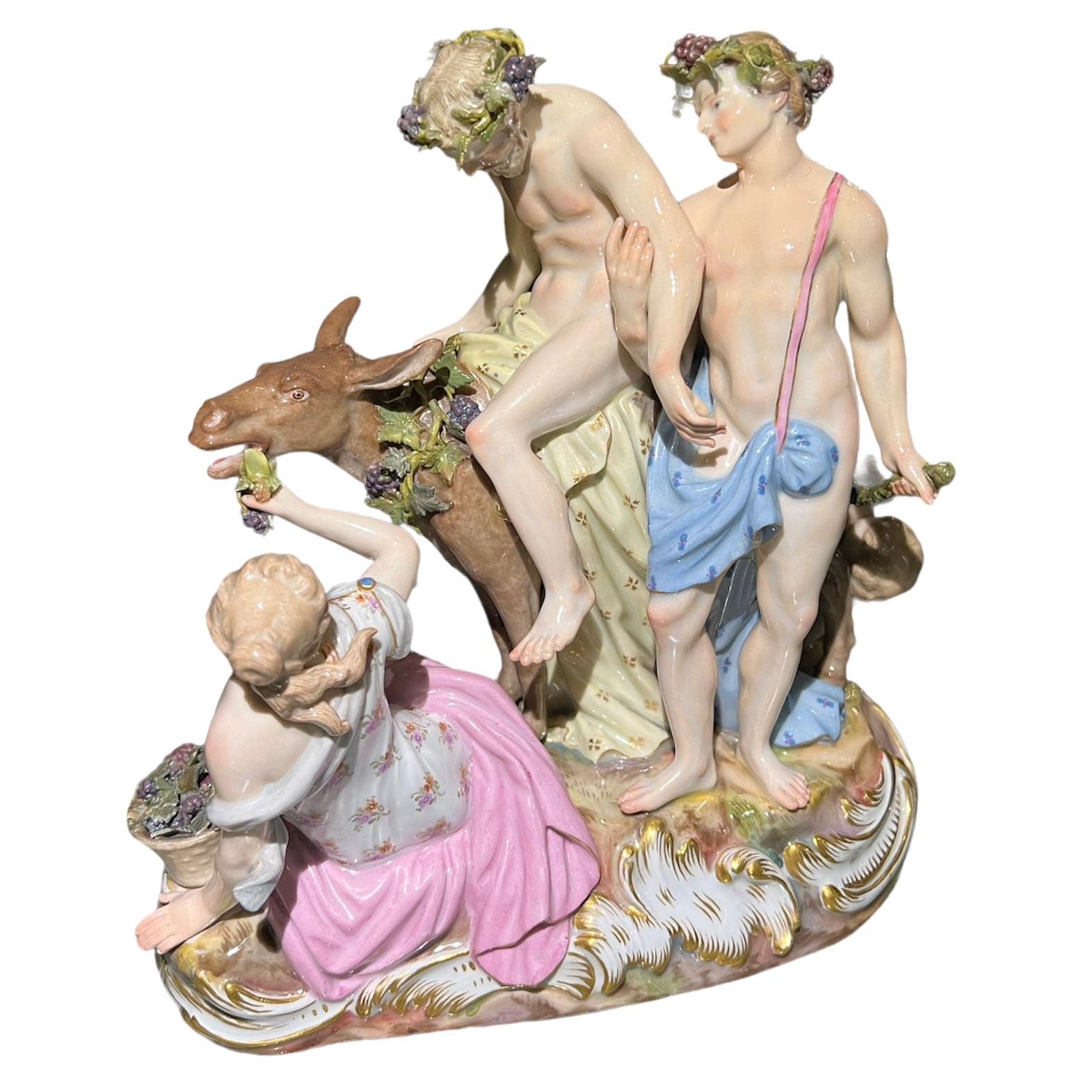 19th Century Figure Group of ''Drunken Silenus'', Meissen Porcelain
