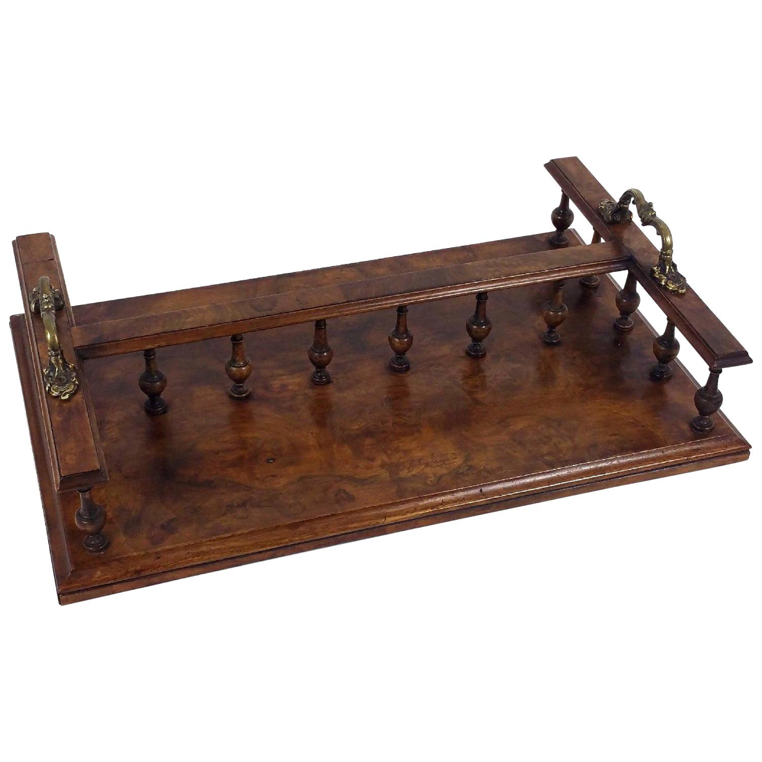 19th Century Figured Walnut Book Stand with Twin Brass Handles For Sale