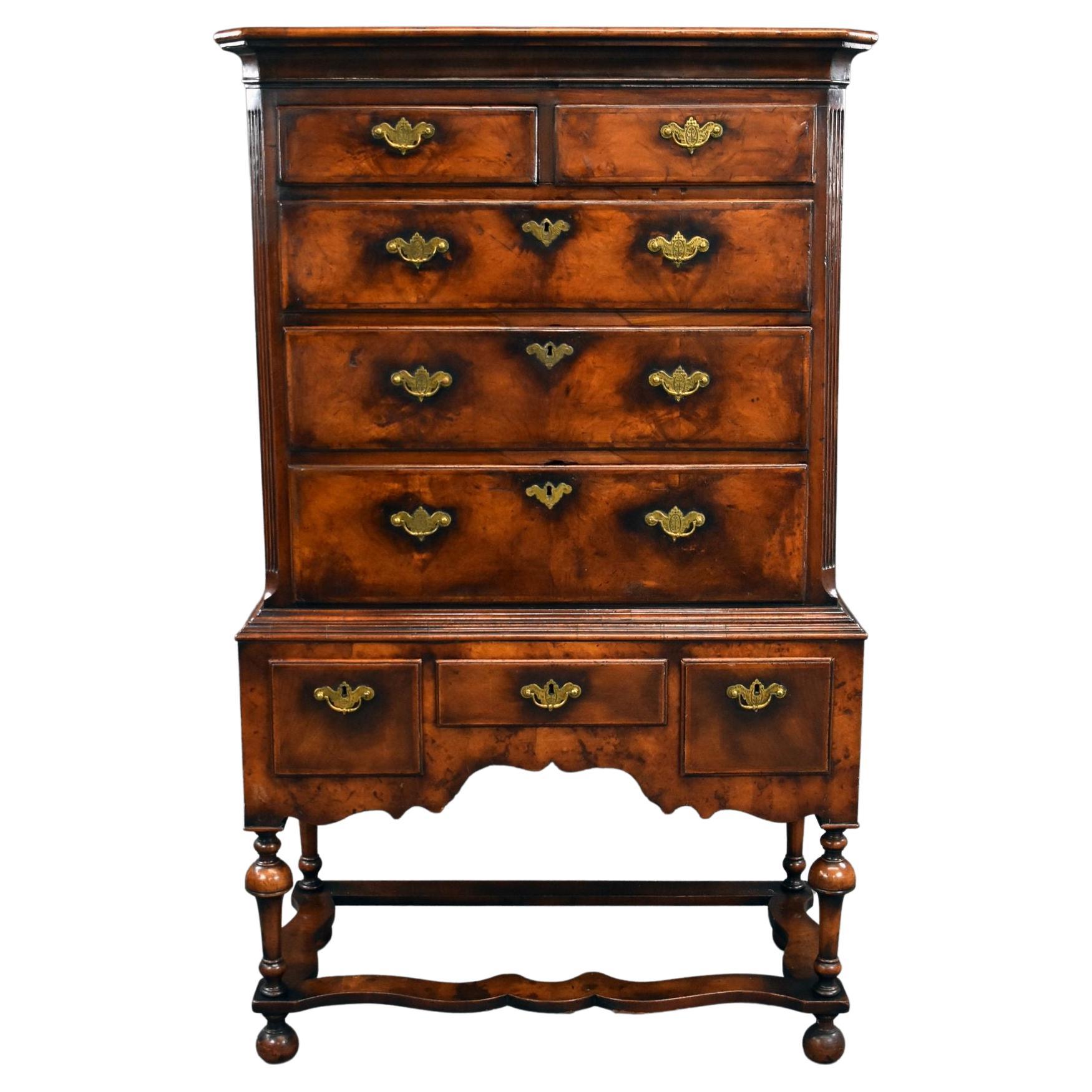 19th Century Figured Walnut Chest on Stand For Sale