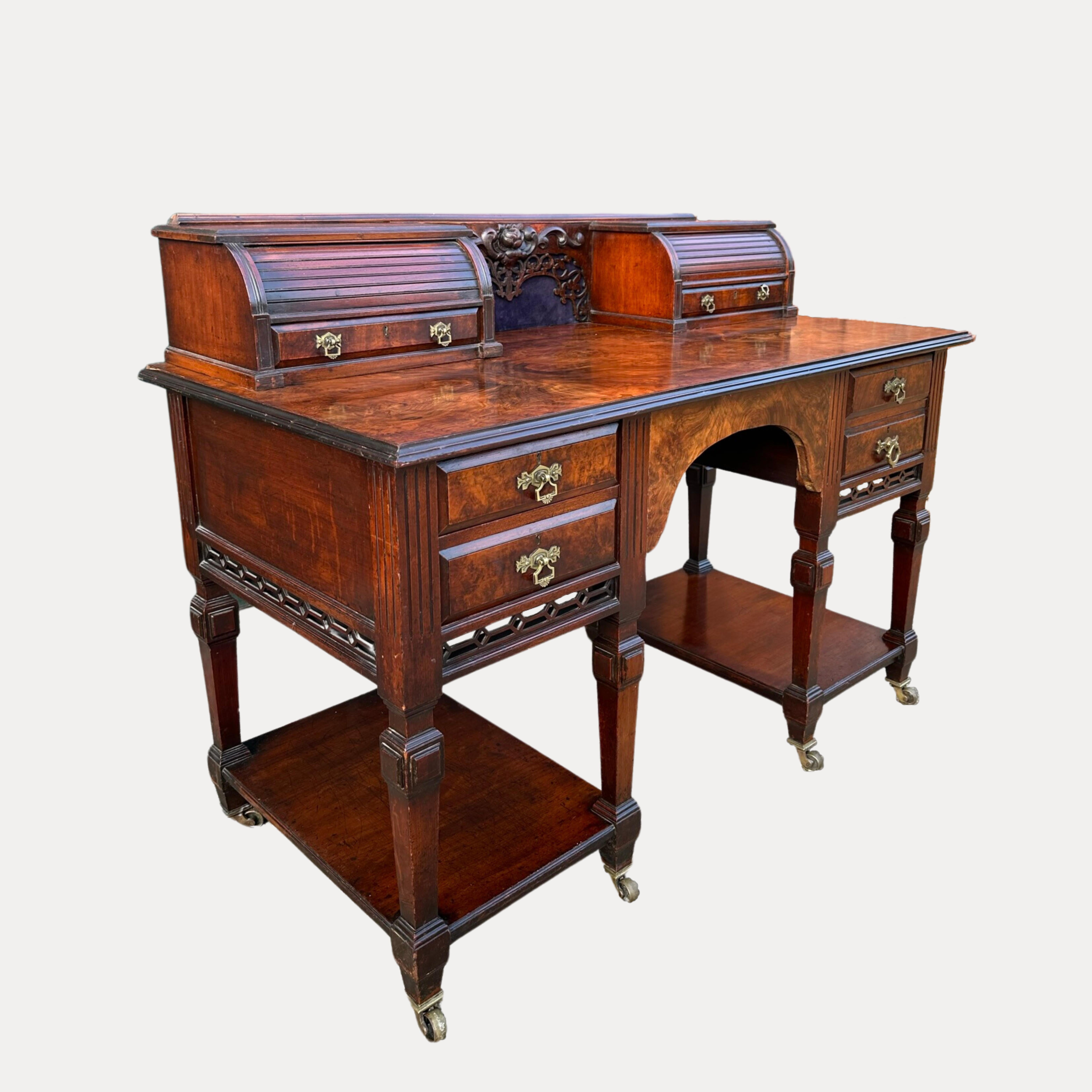 Victorian 19th Century Figured Walnut Ladies Writing Desk. For Sale