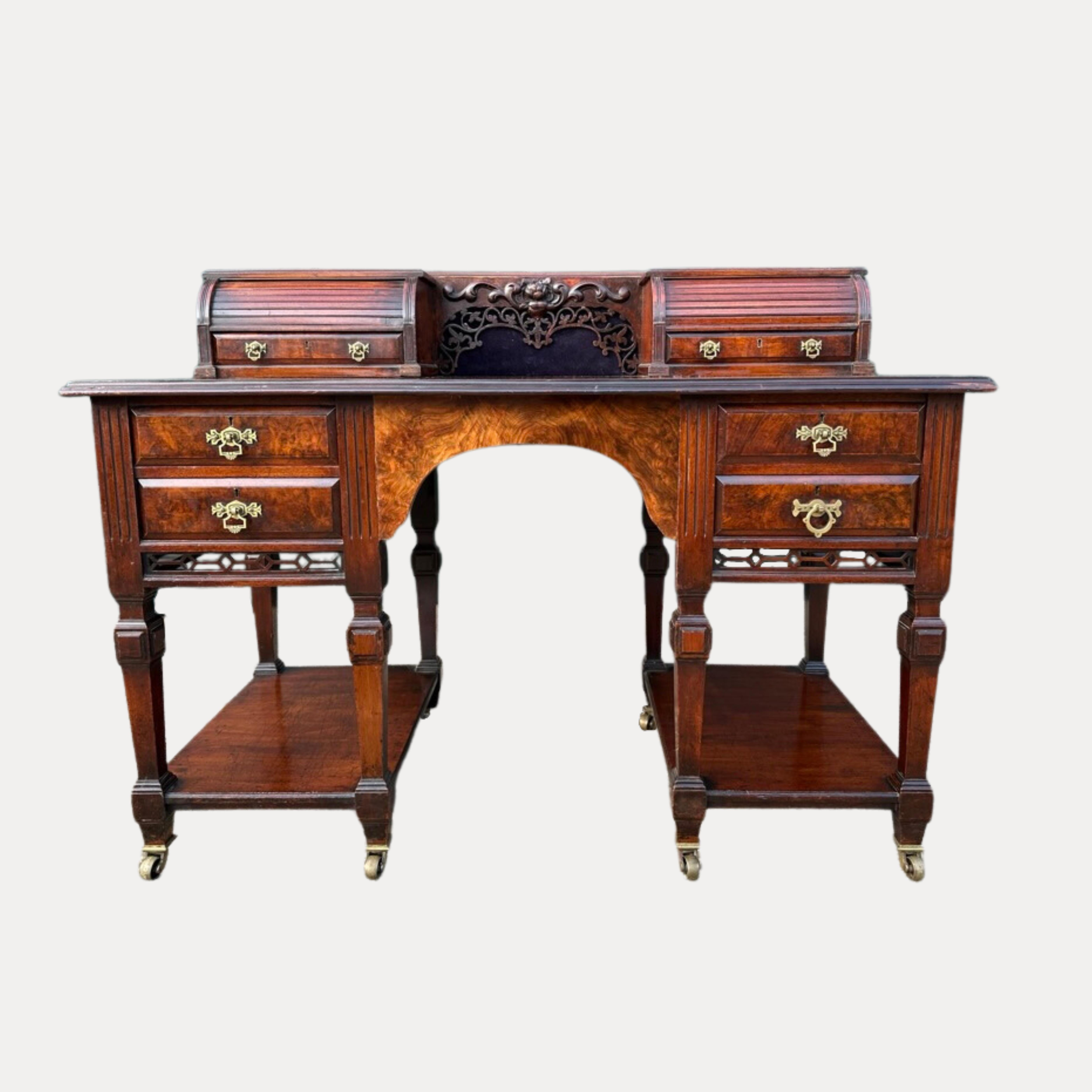 English 19th Century Figured Walnut Ladies Writing Desk. For Sale
