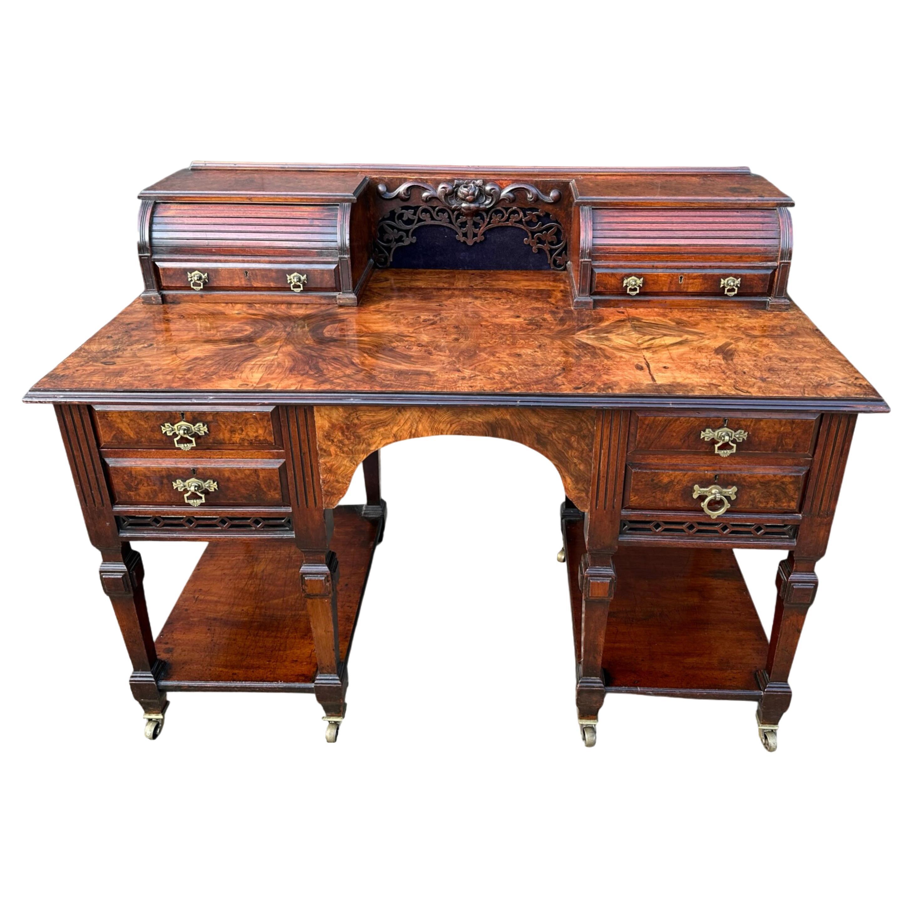 19th Century Figured Walnut Ladies Writing Desk. For Sale
