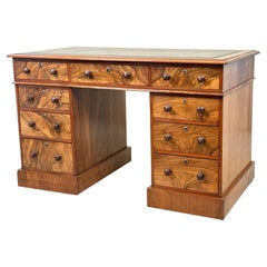 19th Century Figured Walnut Pedestal Desk