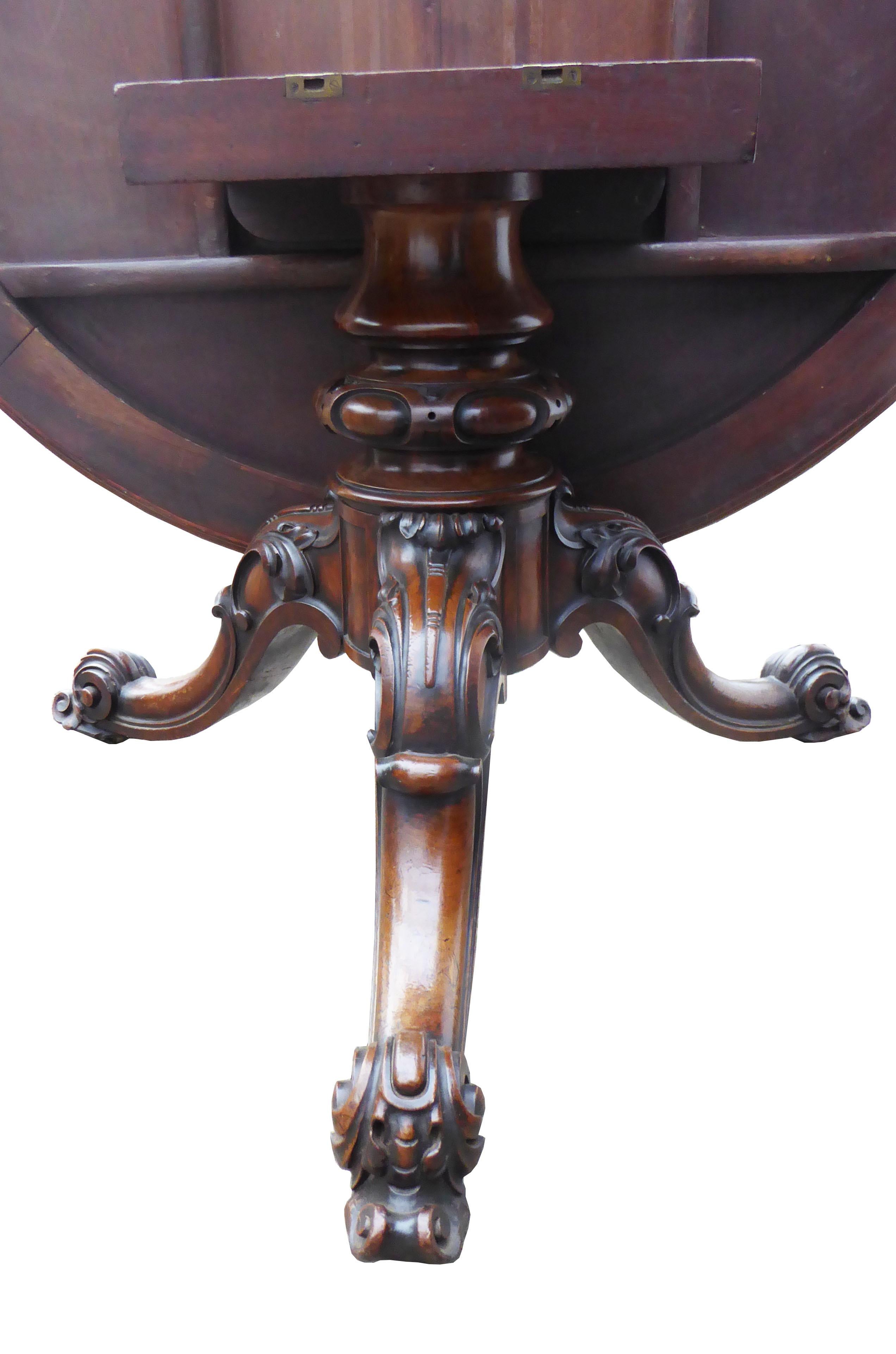 Victorian 19th Century Figured Walnut Round Dining Table