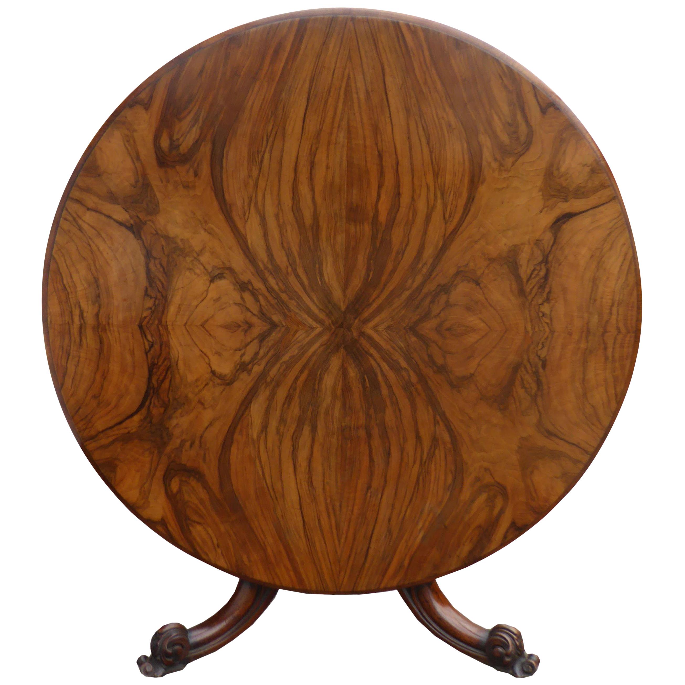 19th Century Figured Walnut Round Dining Table