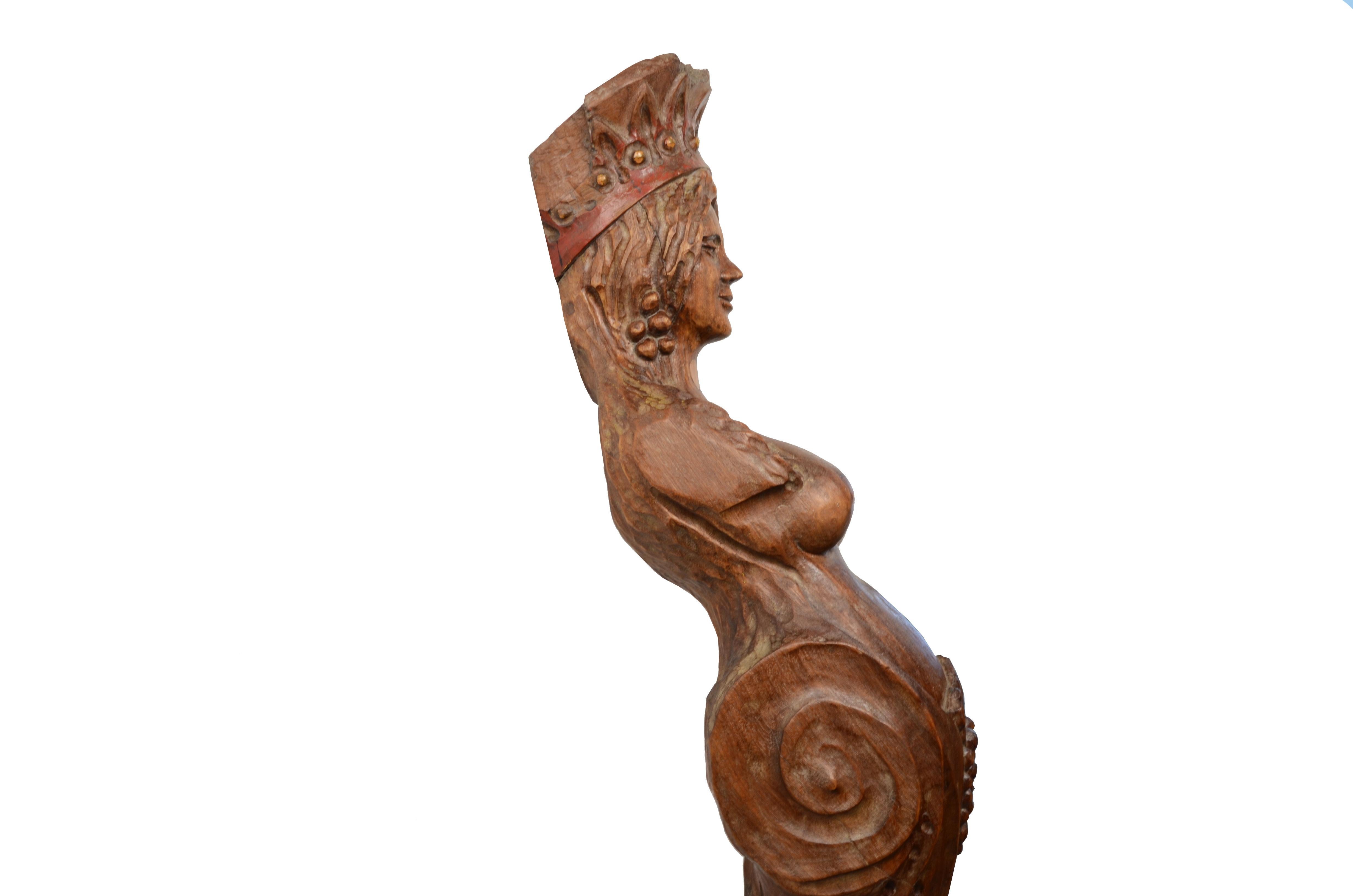 19th Century Carved Ship Figurehead Oak Wood Female Figure Antique Maritime For Sale 6