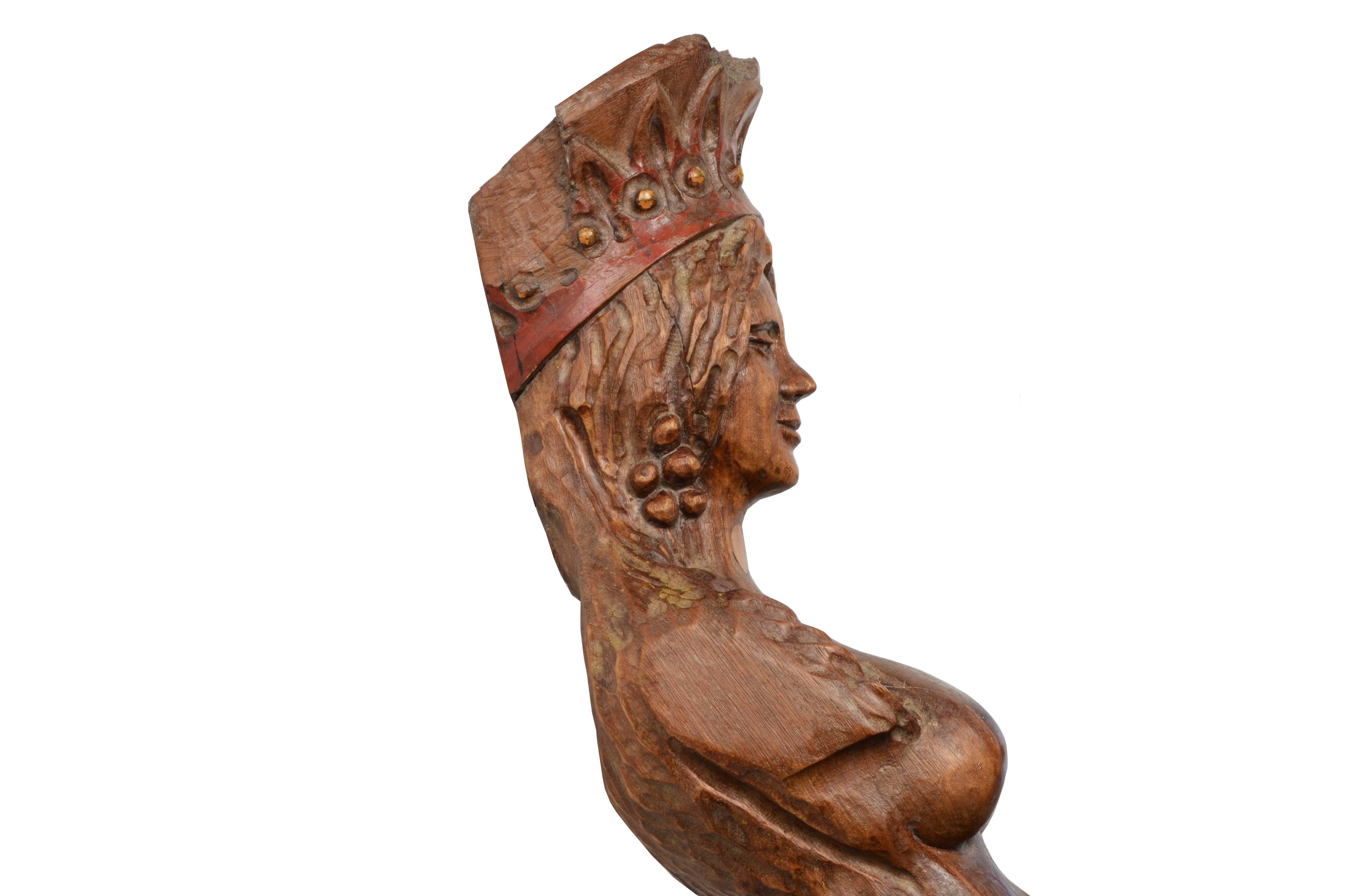 19th Century Carved Ship Figurehead Oak Wood Female Figure Antique Maritime For Sale 7