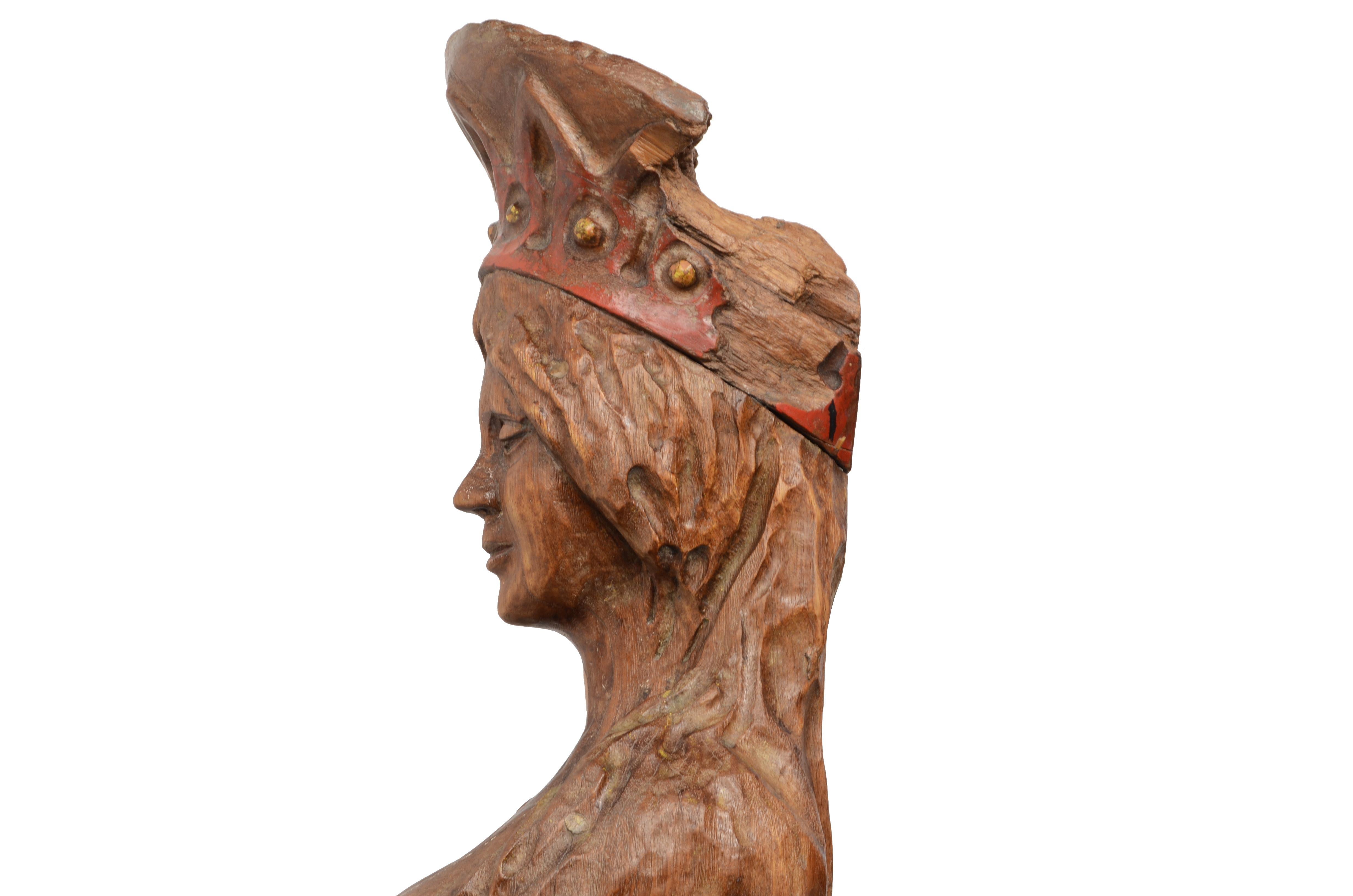 19th Century Carved Ship Figurehead Oak Wood Female Figure Antique Maritime For Sale 9