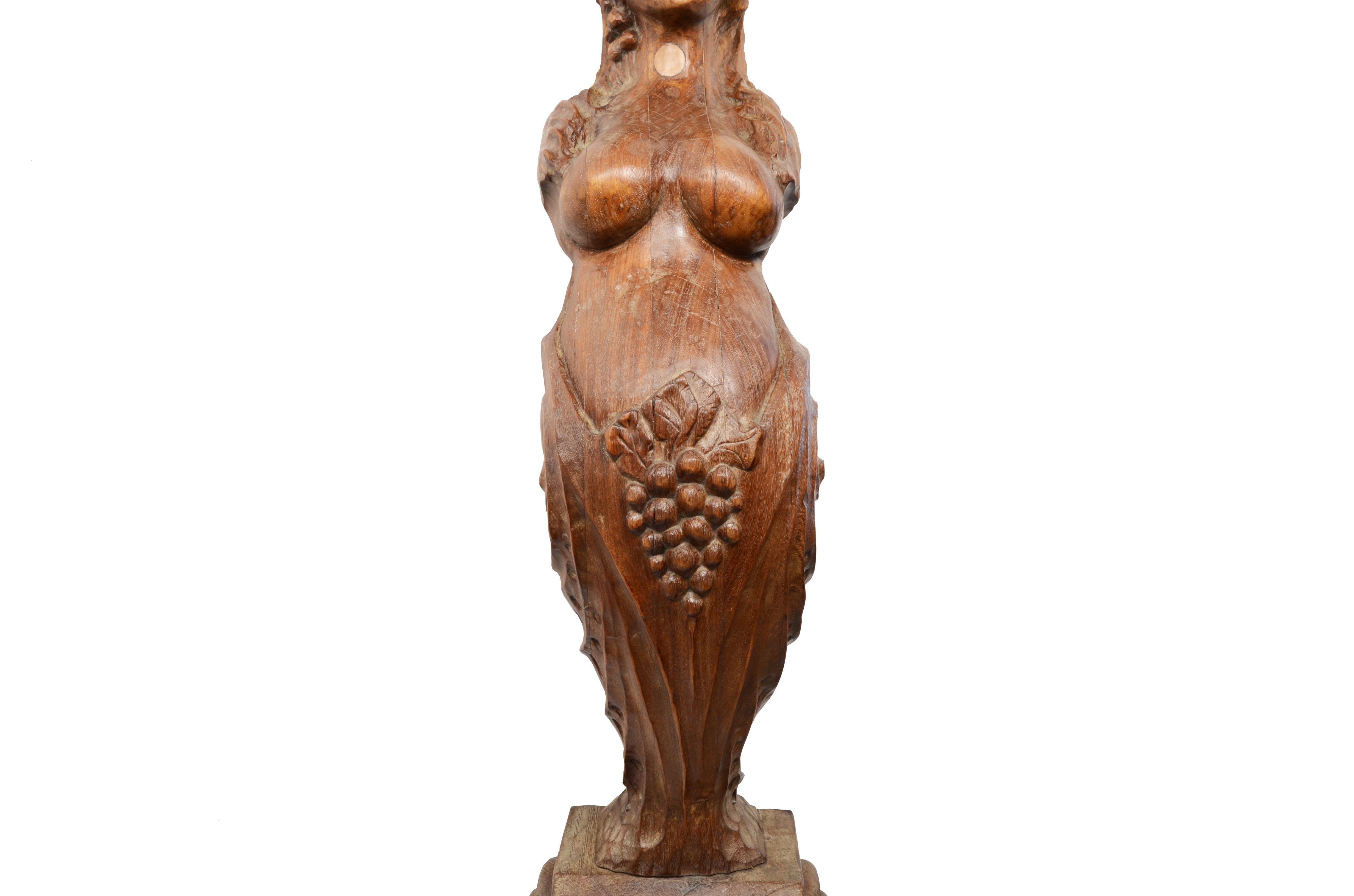 19th Century Carved Ship Figurehead Oak Wood Female Figure Antique Maritime For Sale 1