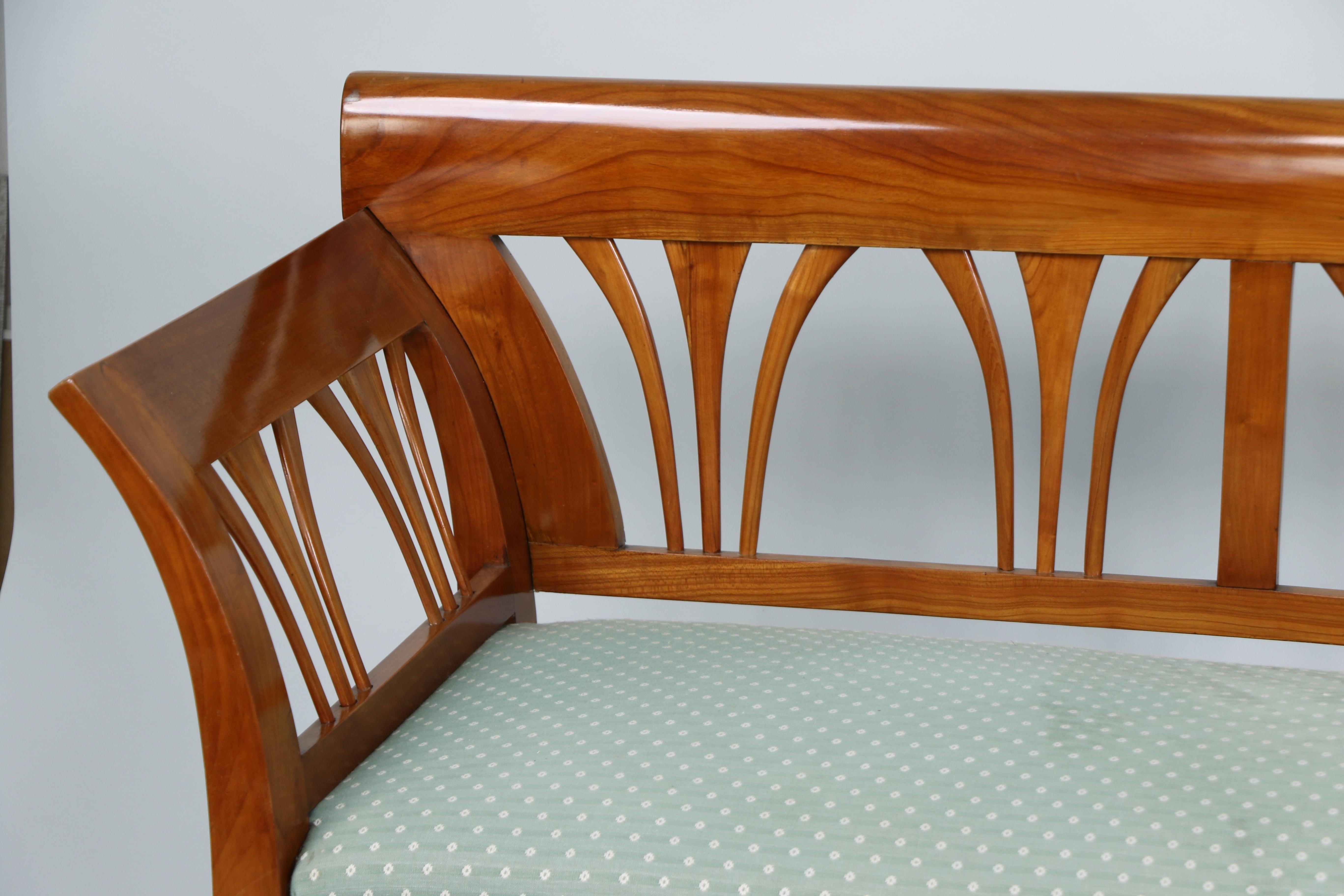 Polished 19th Century Fine Biedermeier Cherry Bench. Vienna, c. 1825. For Sale
