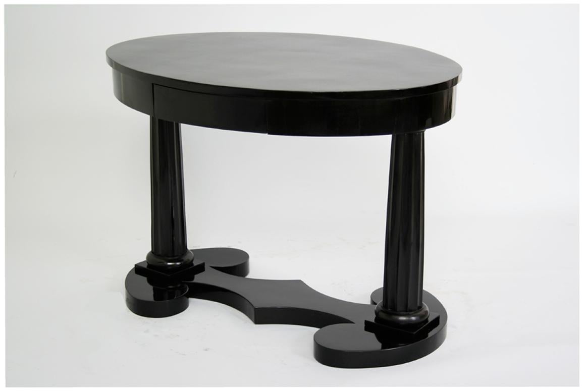 Hello,
This exceptional Viennese Biedermeier writing table was made circa 1825.

Ebonized Biedermeier pieces were mostly made in Vienna, Austria and account for only 1-2 % of all Biedermeier furniture made. Therefore, they are very rare. 

Viennese