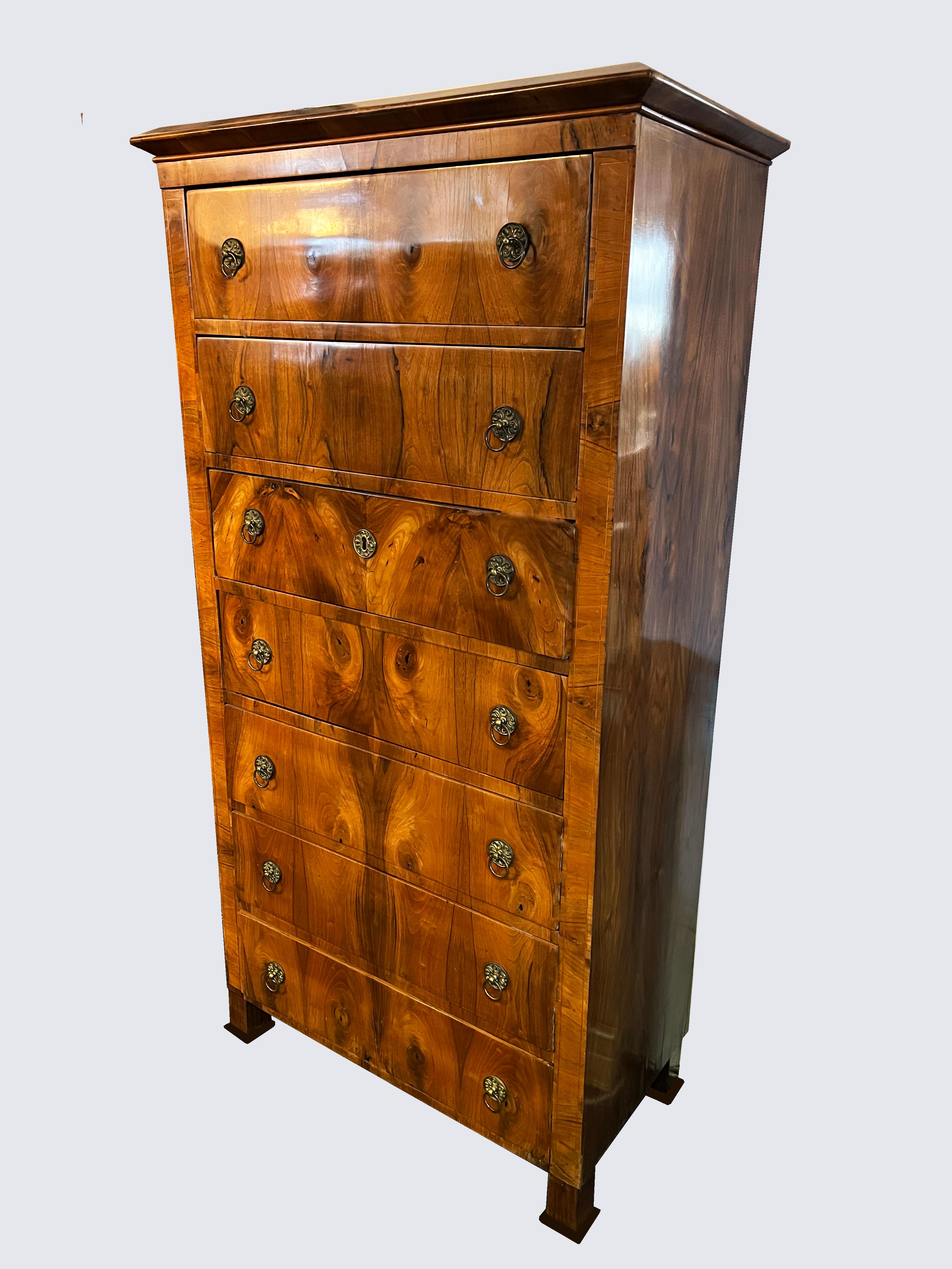 Austriaco Cassettone Biedermeier a sette cassetti del XIX secolo. Vienna, 1825 circa. in vendita