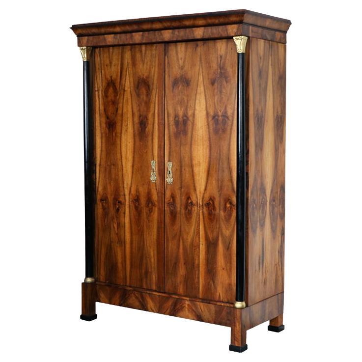 19th Century Fine Biedermeier Two Door Walnut Armoire. Vienna, c. 1820-25.