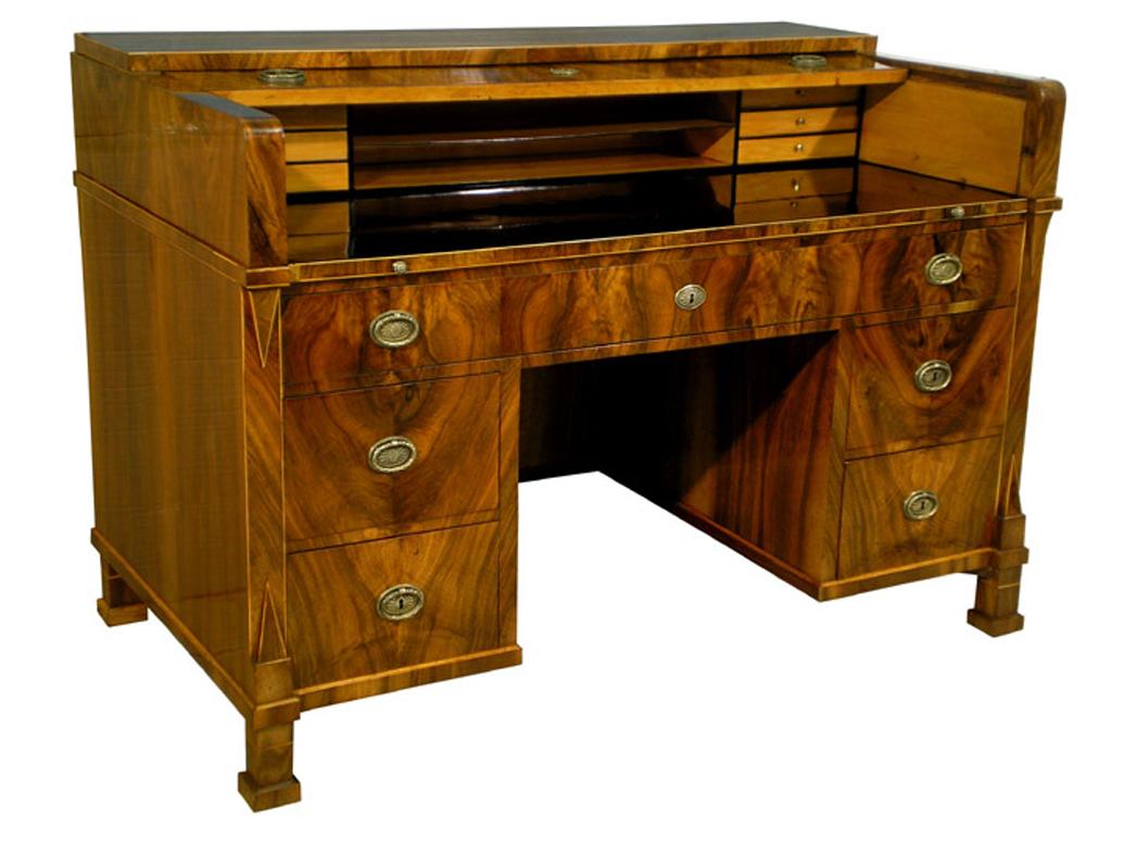Austrian 19th Century Fine Biedermeier Walnut Drop Front Desk. Vienna, c. 1825. For Sale