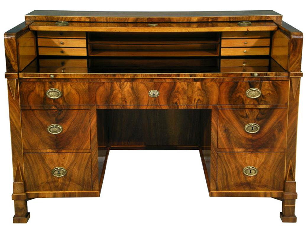 Ebonized 19th Century Fine Biedermeier Walnut Drop Front Desk. Vienna, c. 1825. For Sale