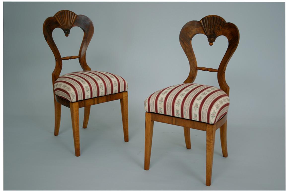 Upholstery 19th Century Fine Biedermeier Walnut Side Chairs. Vienna, c. 1825. For Sale