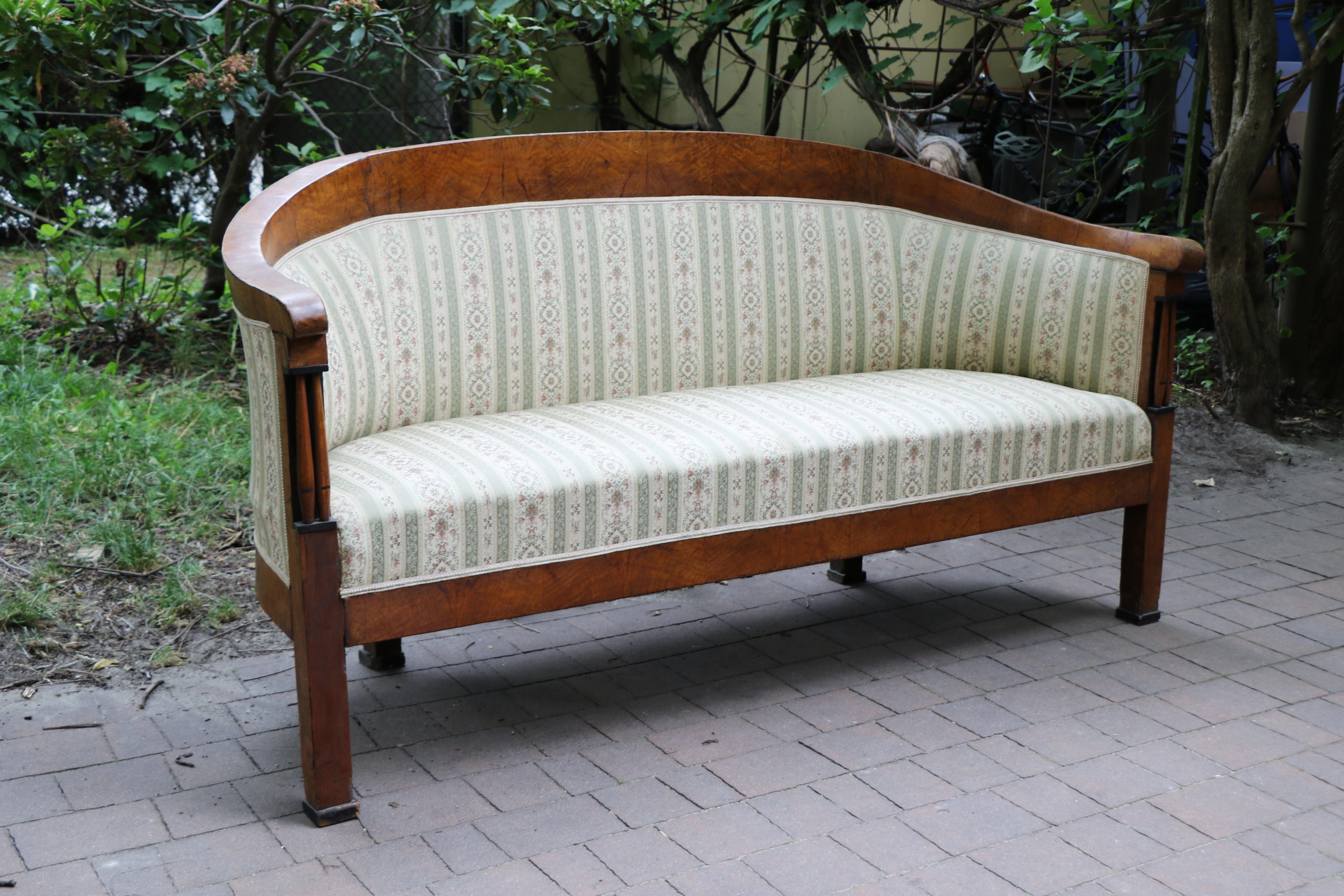 Upholstery 19th Century Fine Biedermeier Walnut Sofa Table. Vienna, c. 1825. For Sale