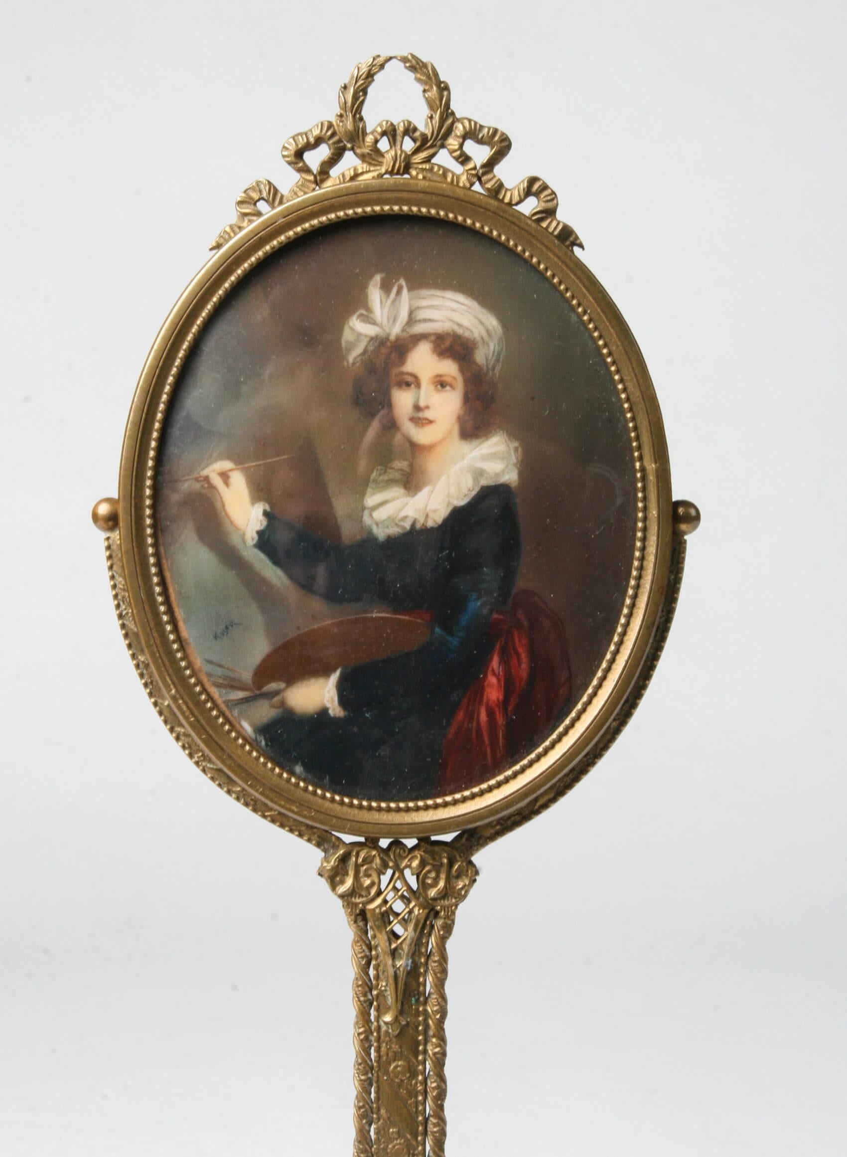 19th Century Fine Bronze Hand Mirror with Miniature Portrait 2