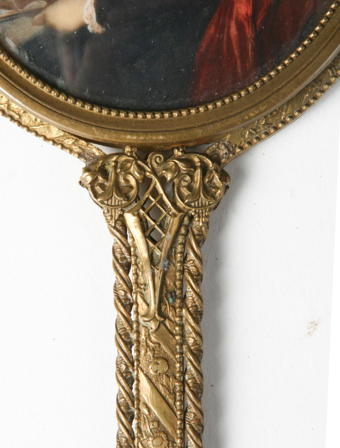 19th Century Fine Bronze Hand Mirror with Miniature Portrait 8