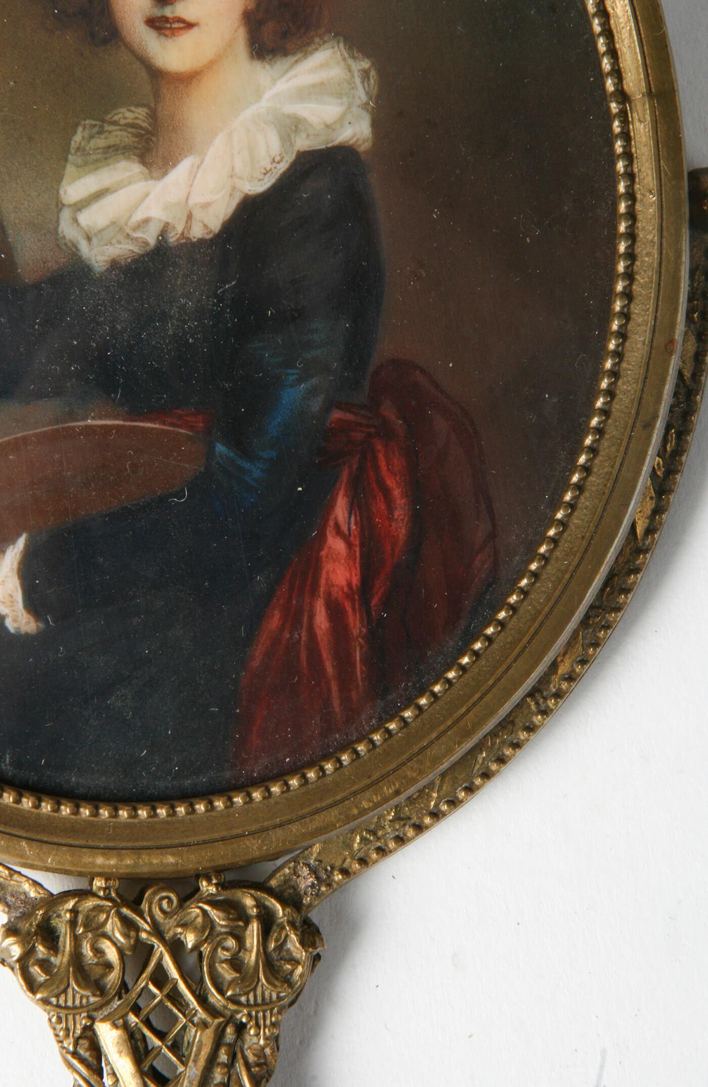 19th Century Fine Bronze Hand Mirror with Miniature Portrait 11