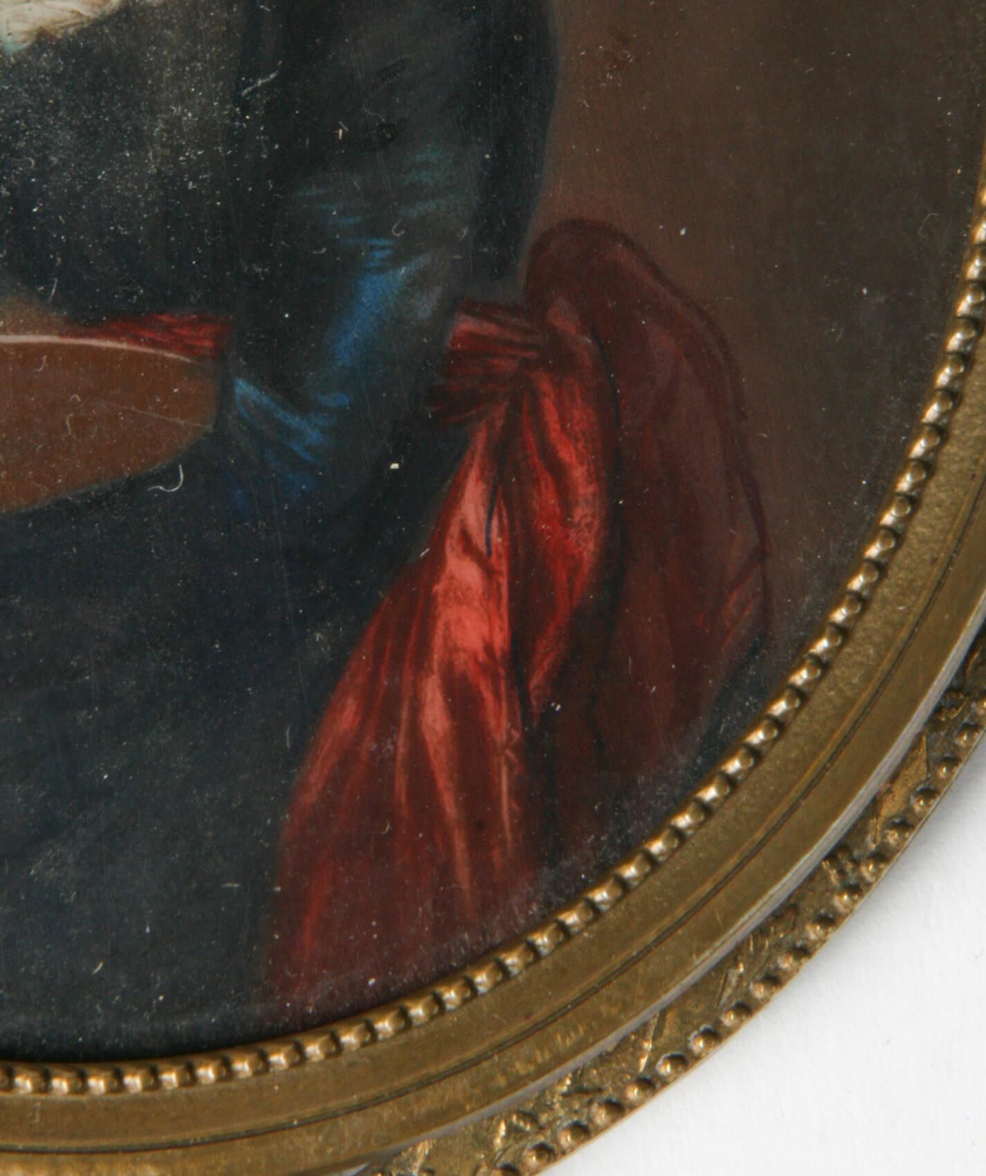 Painted 19th Century Fine Bronze Hand Mirror with Miniature Portrait