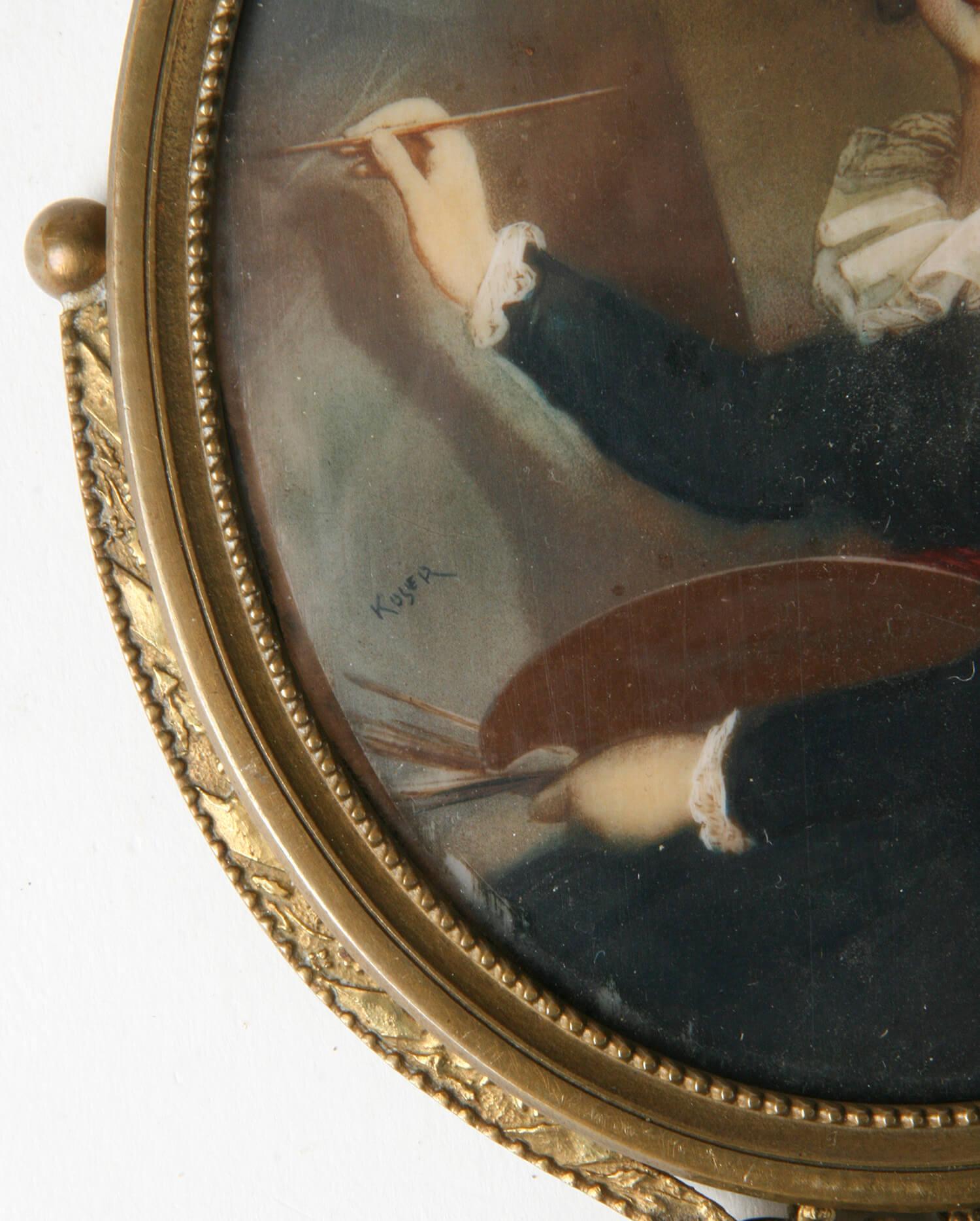 19th Century Fine Bronze Hand Mirror with Miniature Portrait In Good Condition In Casteren, Noord-Brabant
