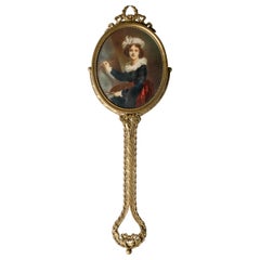 19th Century Fine Bronze Hand Mirror with Miniature Portrait