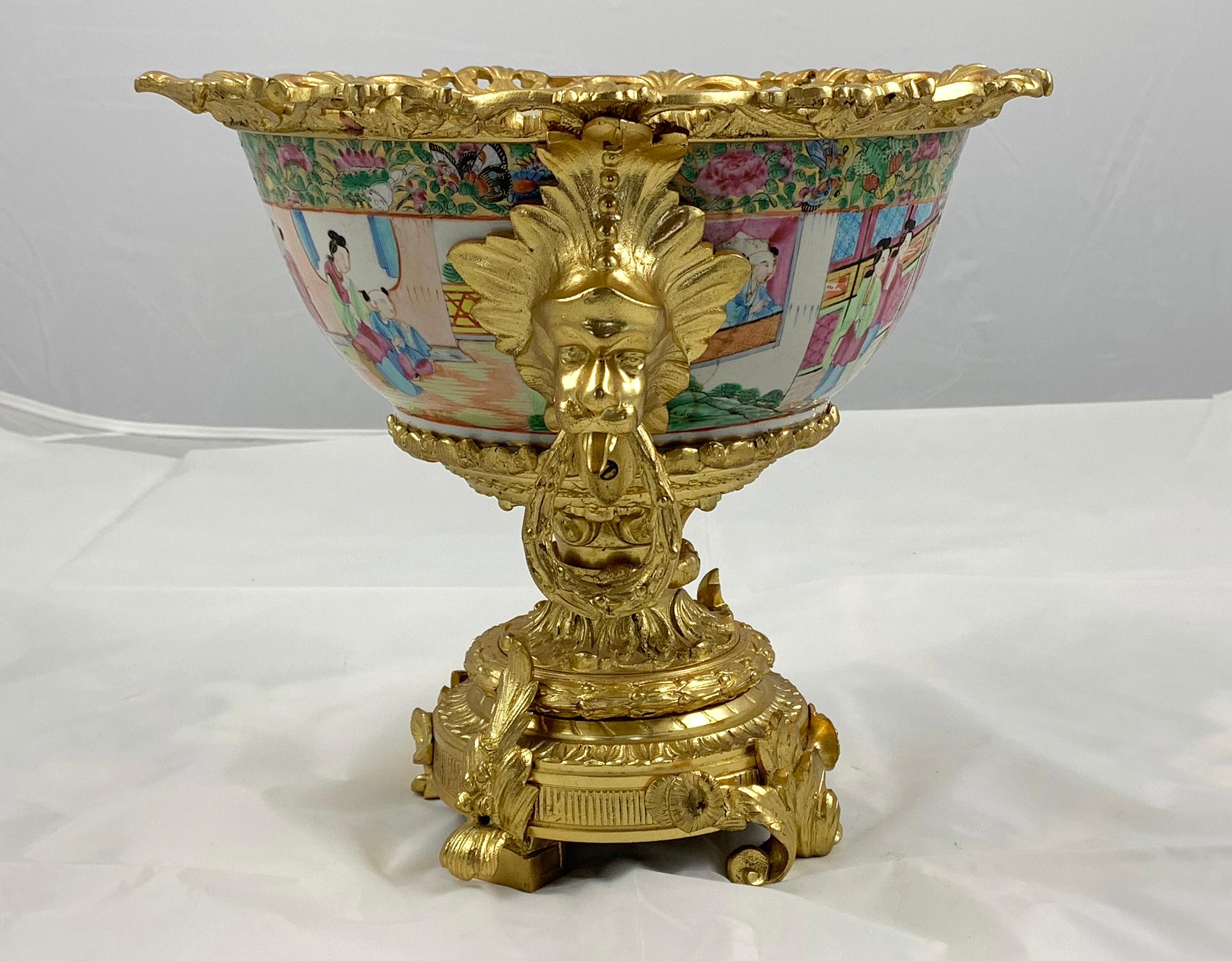 Chinese 19th Century Fine Cantonese Famille Rose and Ormolu Mounted Two Handled Bowl