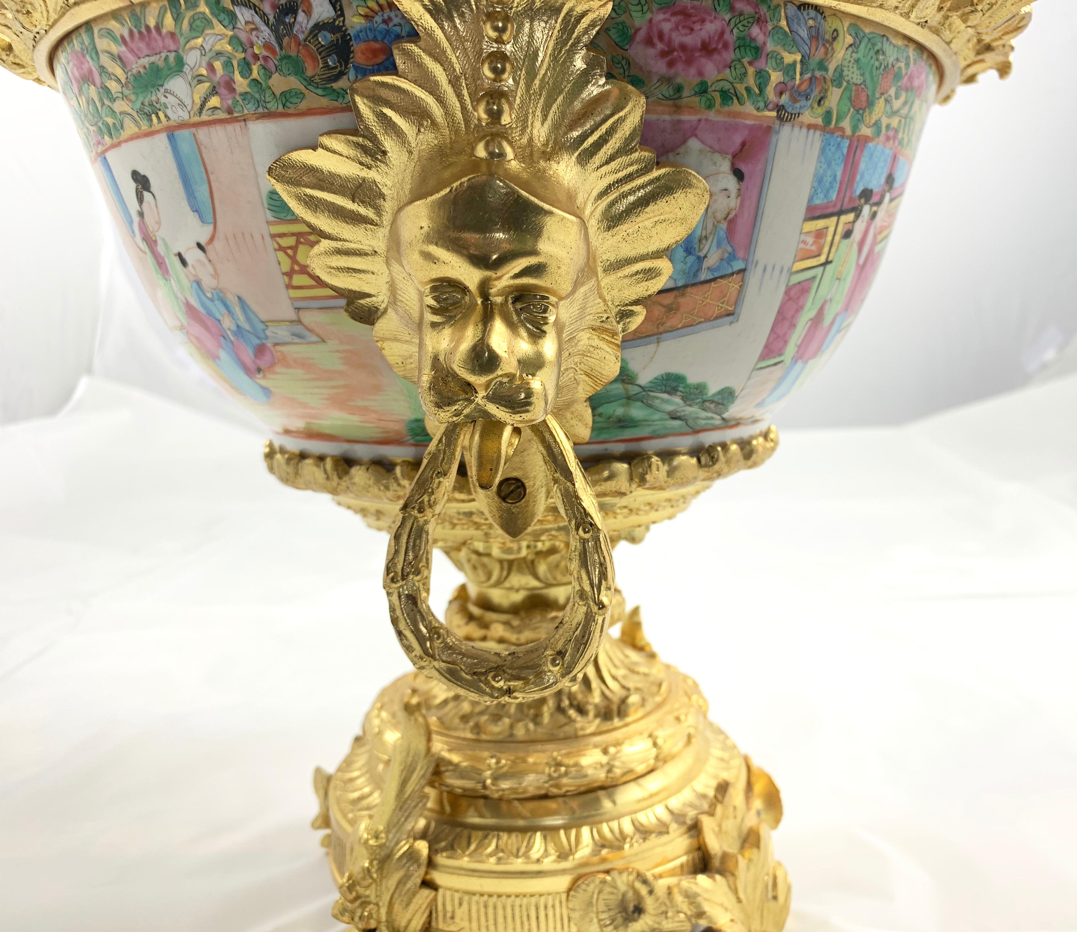 Hand-Crafted 19th Century Fine Cantonese Famille Rose and Ormolu Mounted Two Handled Bowl