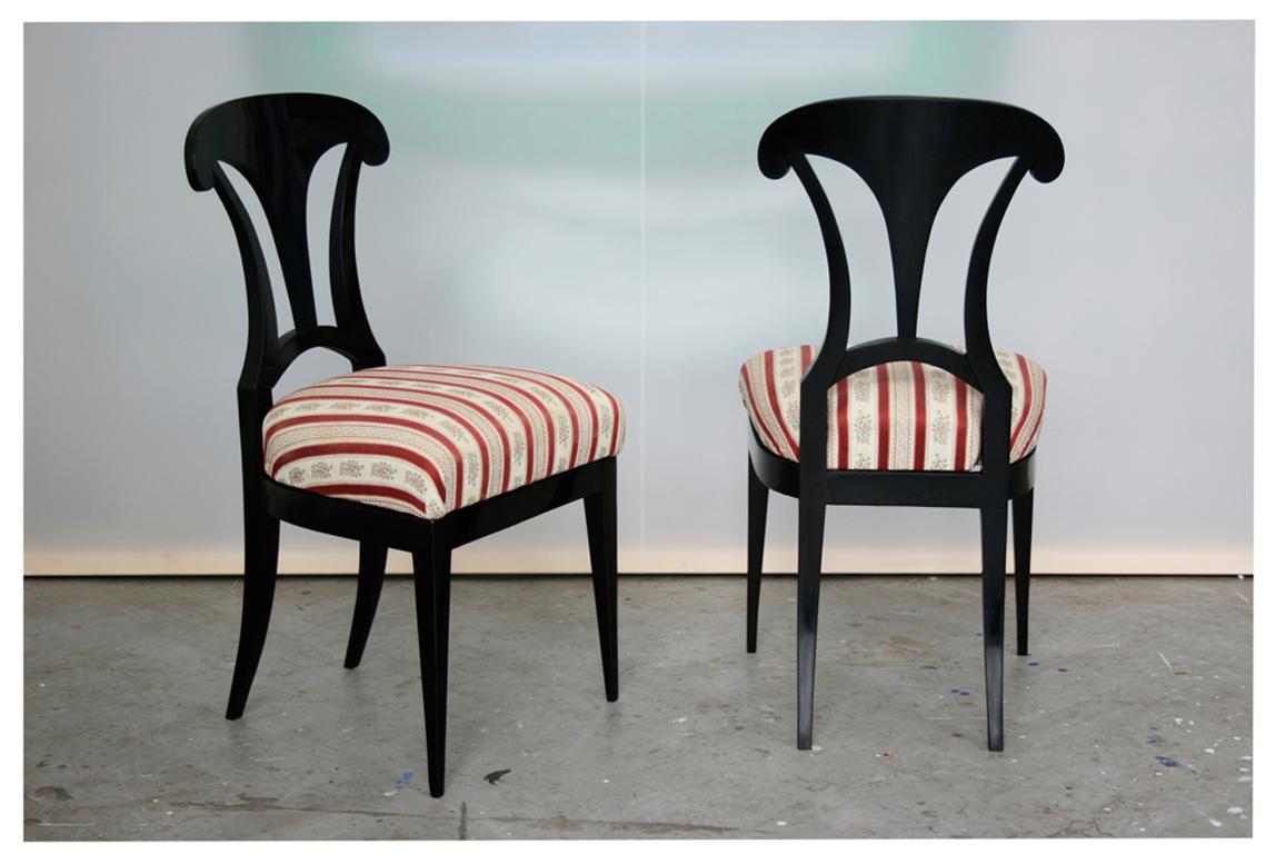 Upholstery 19th Century Fine Ebonized Biedermeier Chairs. Vienna, c. 1825-30. For Sale