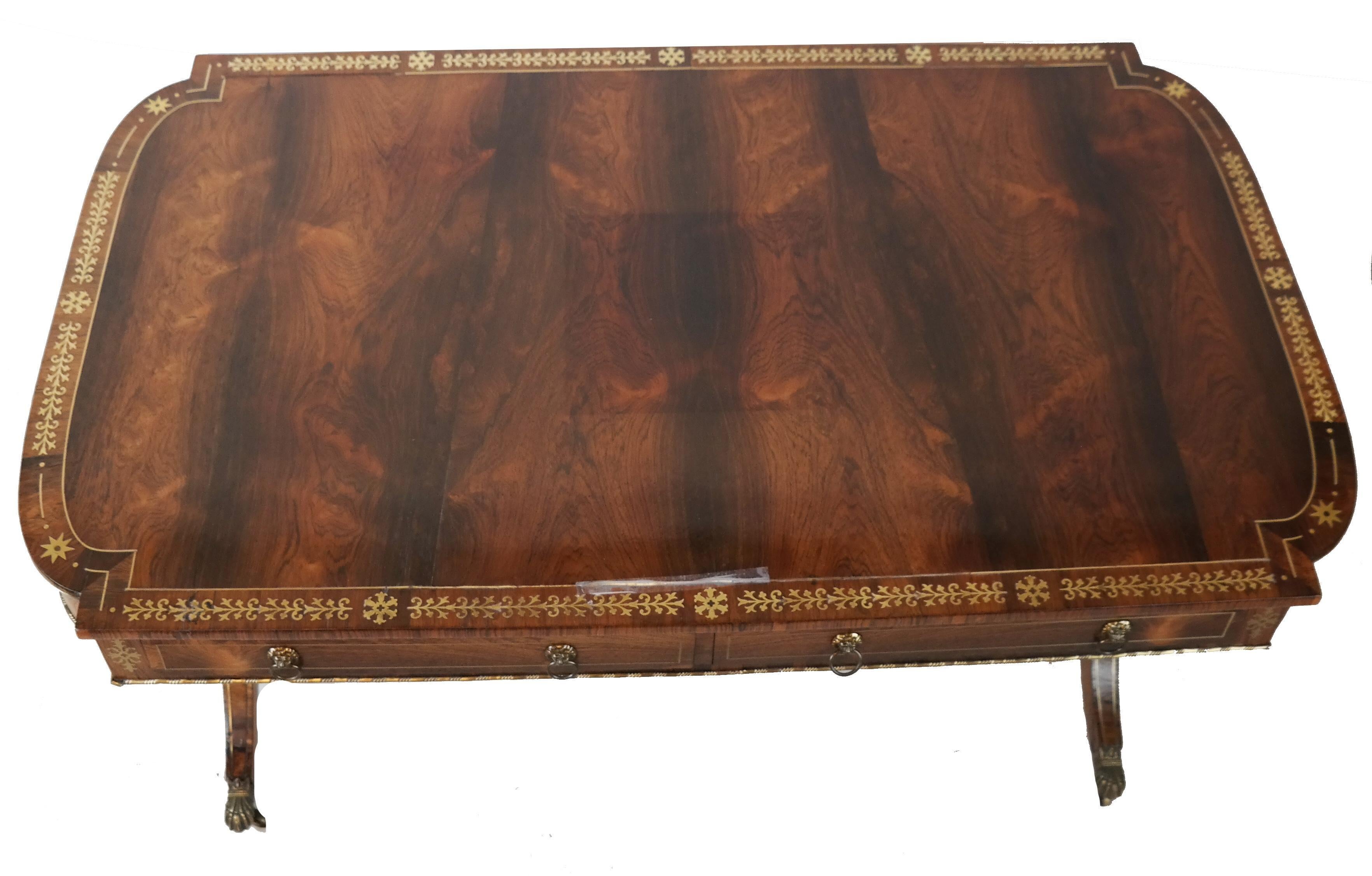 19th Century Fine English Regency Rosewood and Brass Inlayed Desk In Good Condition In Dallas, TX