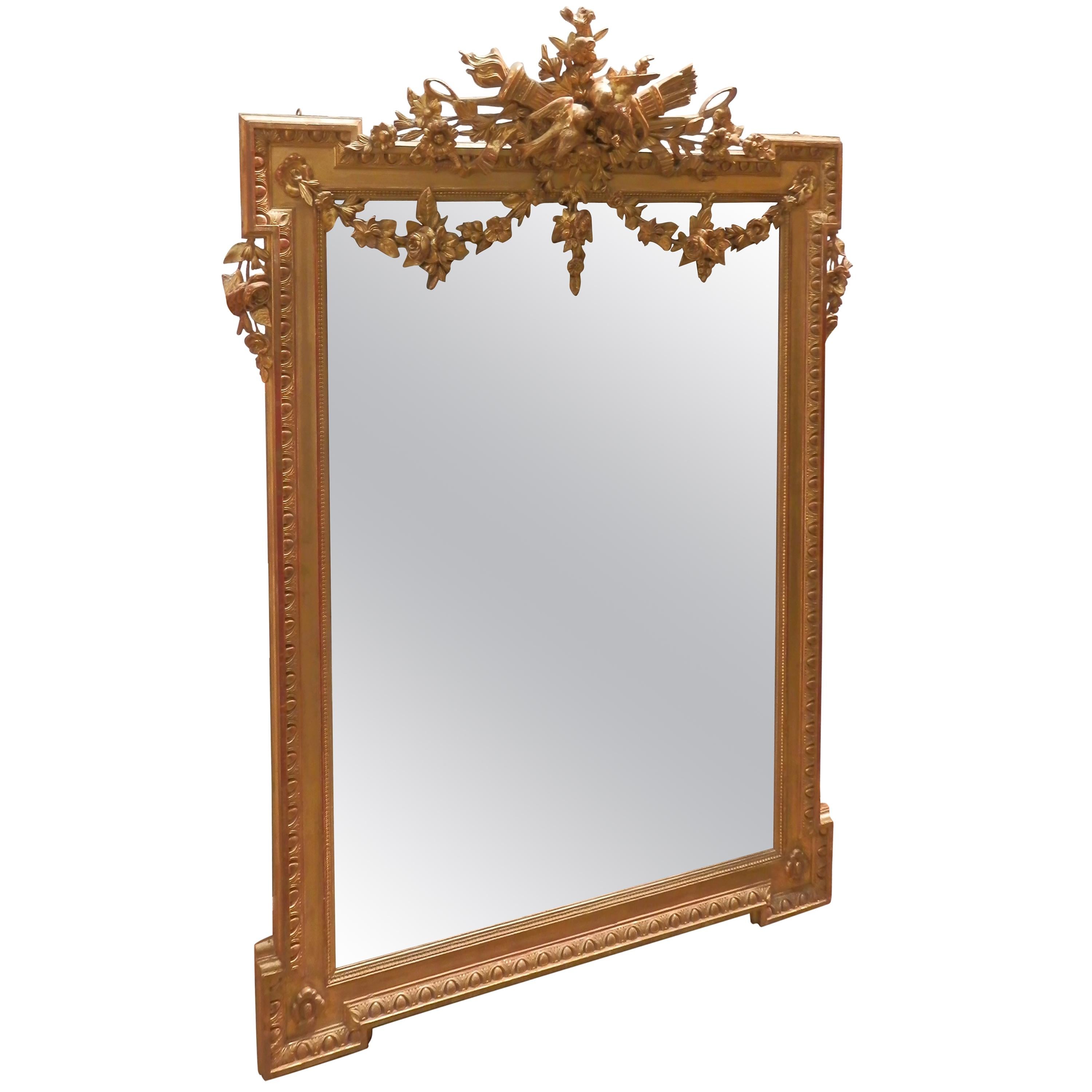 19th Century Fine French Gilt Carved Mirror with Fine Details