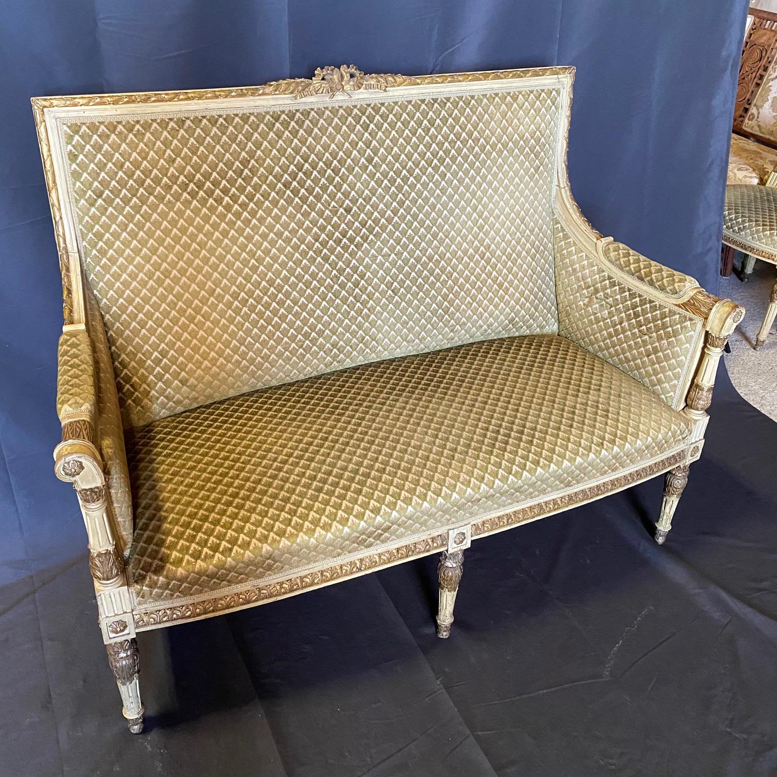 Upholstery 19th Century Fine French Louis XVI Carved Five Piece Livingroom Set For Sale