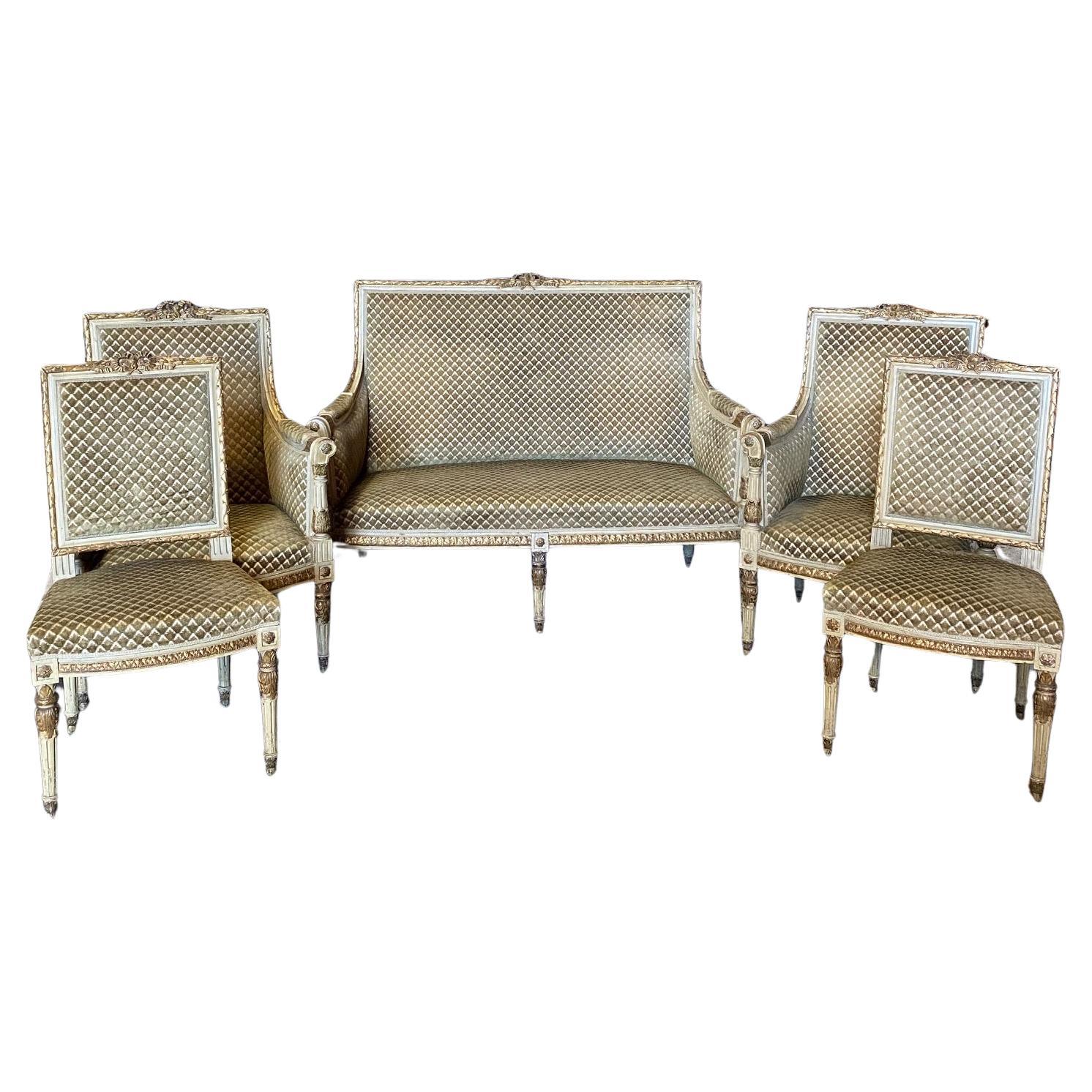 19th Century Fine French Louis XVI Carved Five Piece Livingroom Set