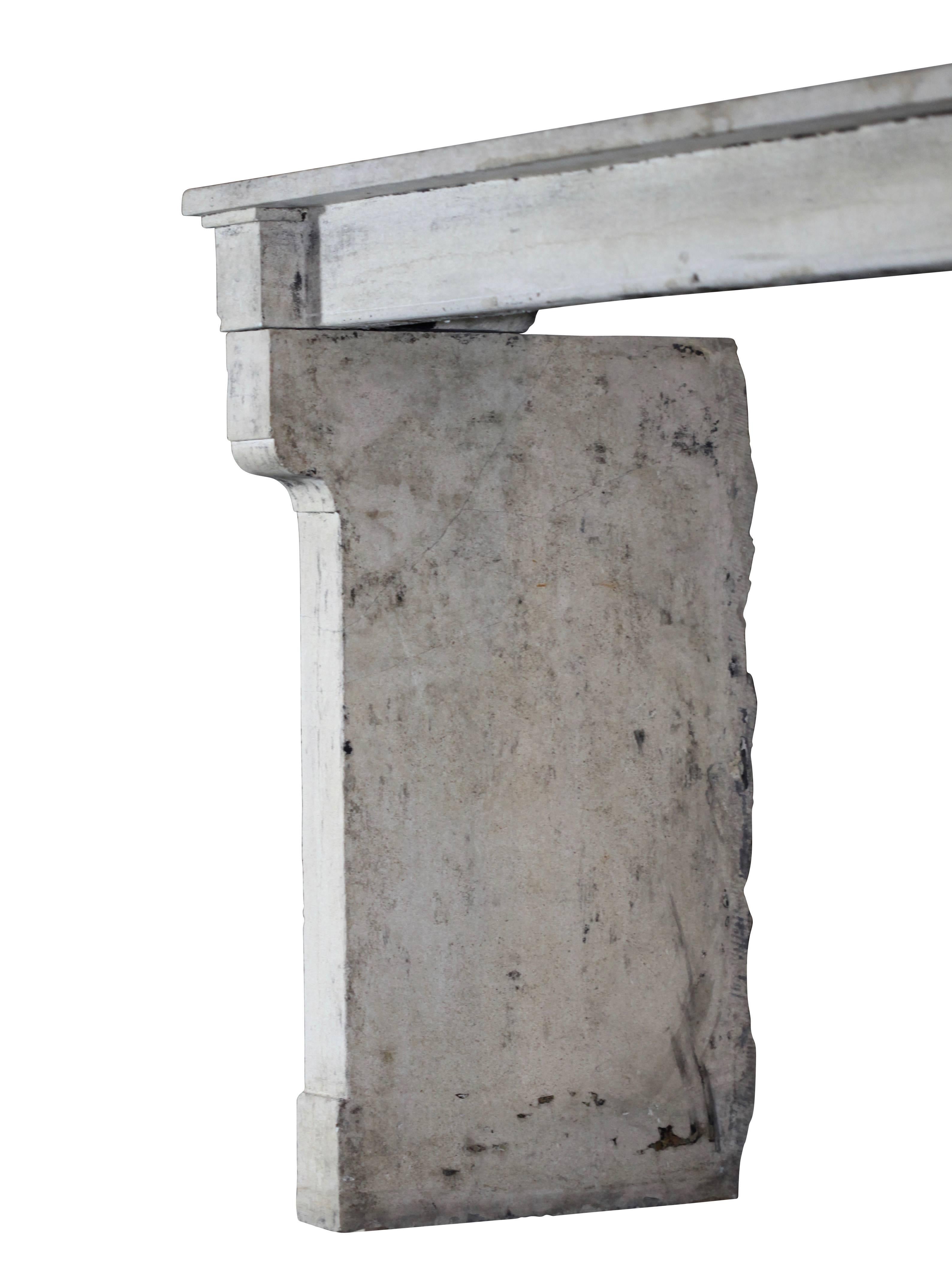 Contorno per caminetto antico in pietra calcarea rustica francese del XIX secolo in vendita 3