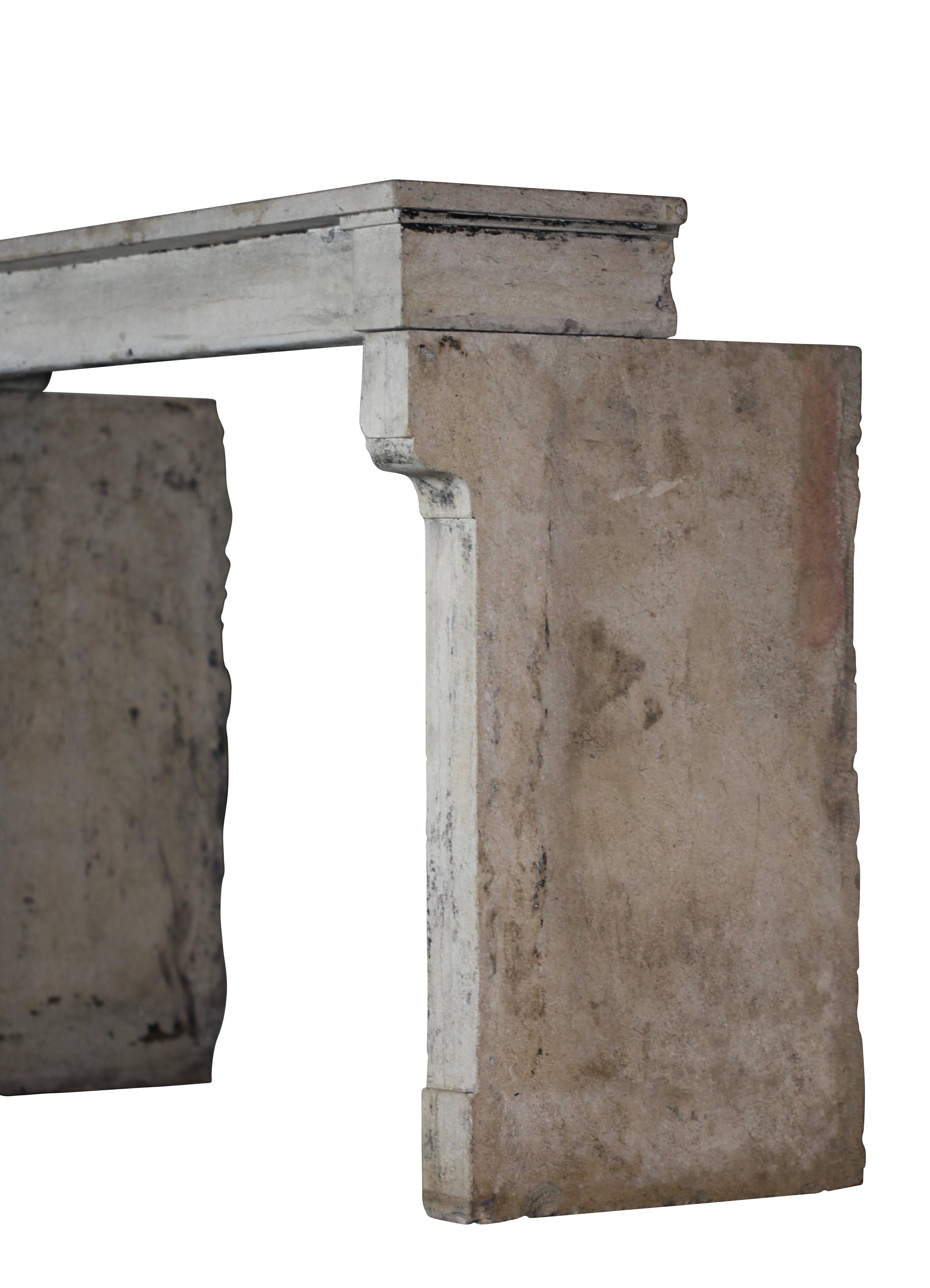 Contorno per caminetto antico in pietra calcarea rustica francese del XIX secolo in vendita 4