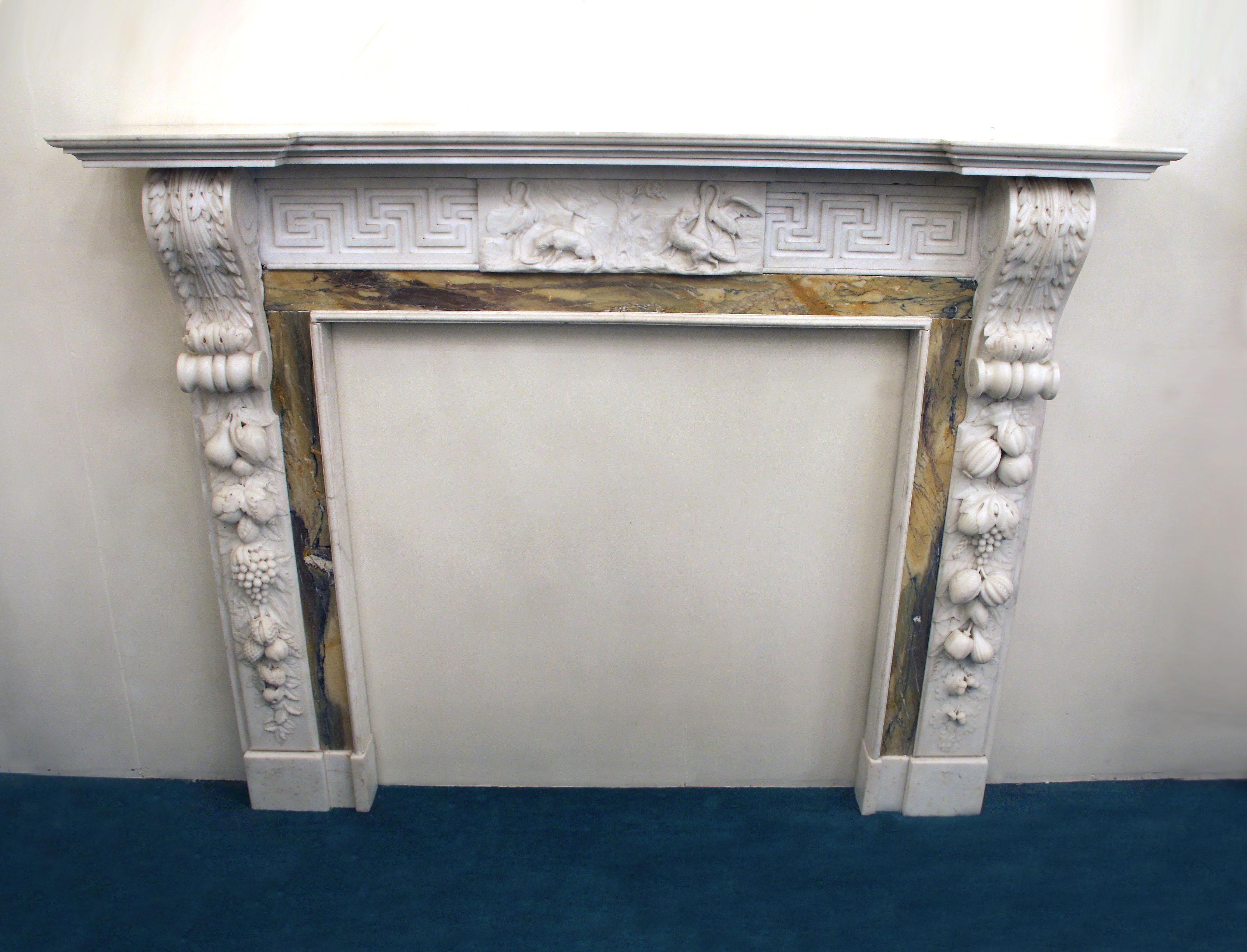 Late 19th century fine George II Sienna and White Statuary Marble Fireplace Surround In the Manner of Sir Henry Cheere

In the Manner of Sir Henry Cheere

Formerly in the Collection of Mr. and Mrs. Saul Steinberg.

Sir Henry Cheere was a noted