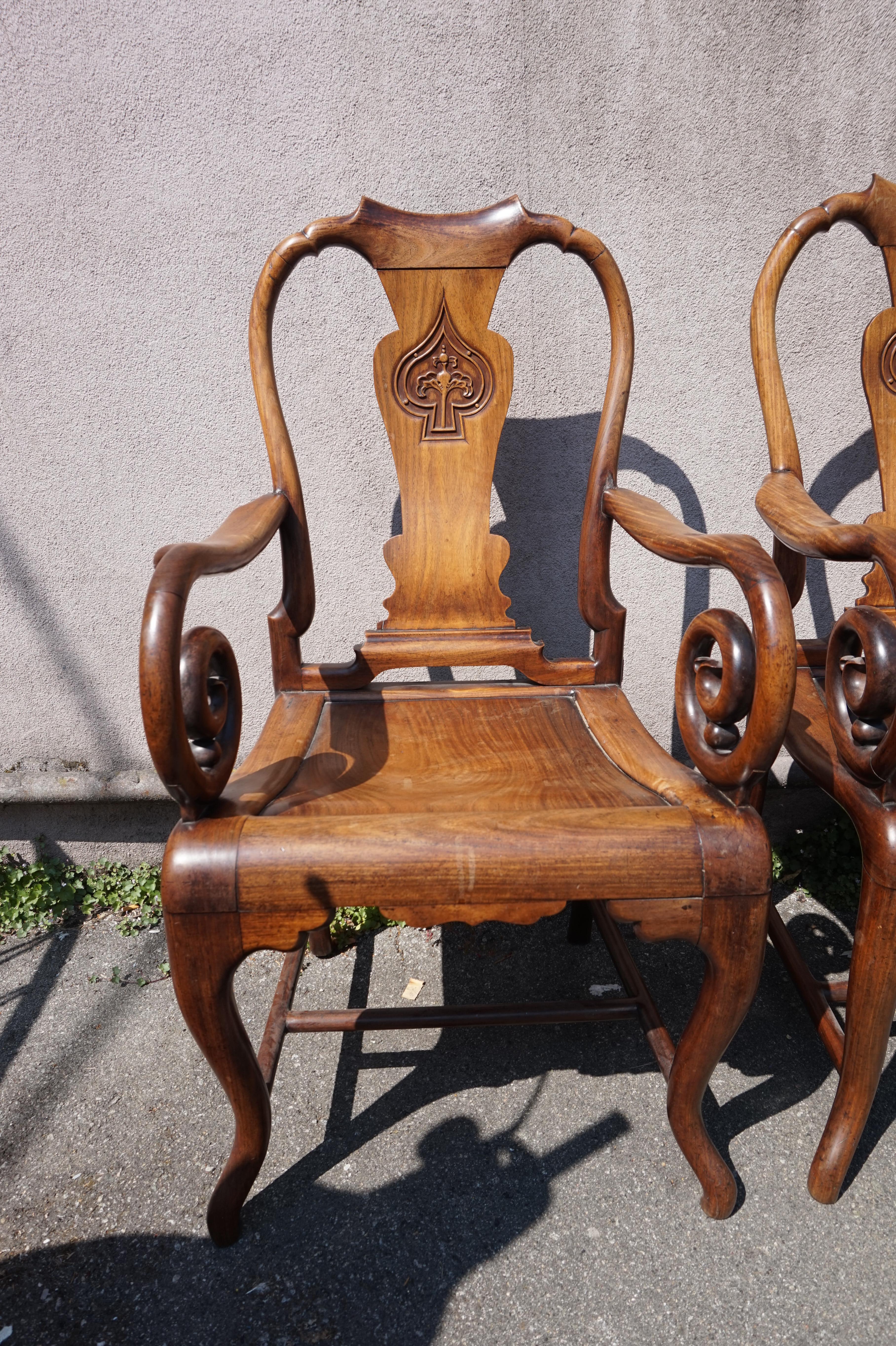 Qing 19th Century Fine Hand-Carved Rosewood Chinese Mahjong Chairs