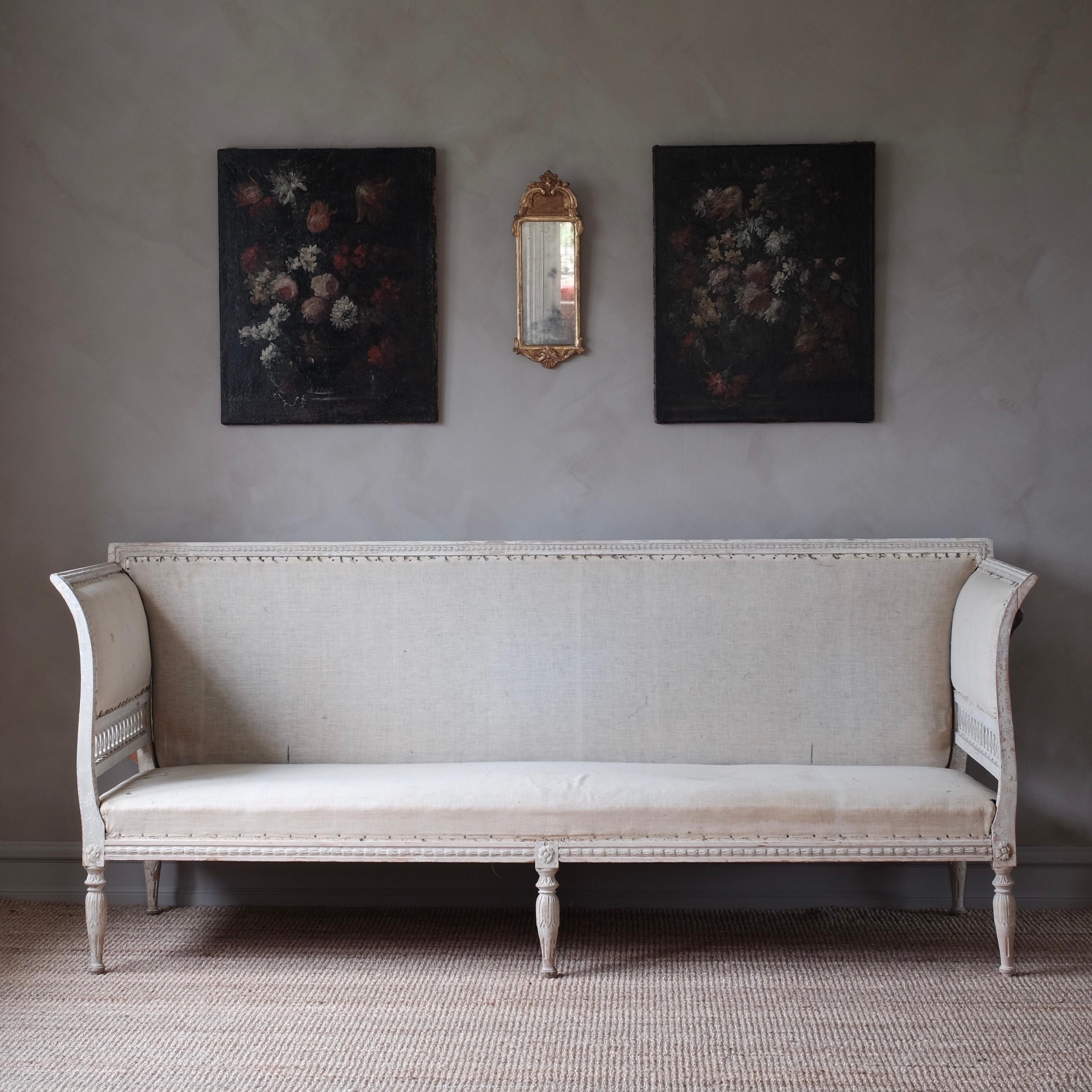 Fine 19th-century late Gustavian sofa in original color and padding, circa 1810, Sweden. In good original condition with wear and tear consistent with age and use.