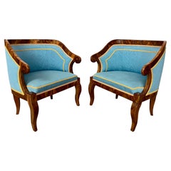 19th Century Fine Pair of Biedermeier Walnut Bergeres. Vienna, c. 1825.