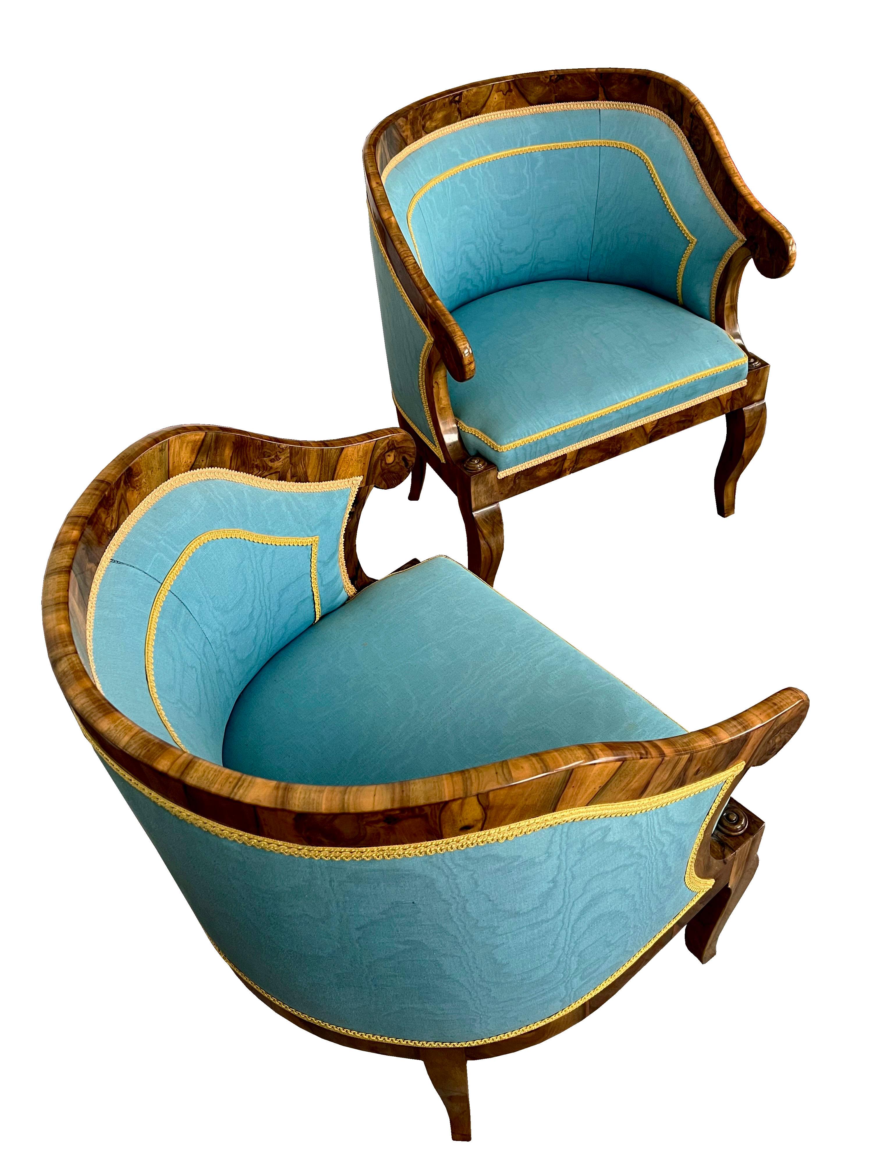 XIXe siècle Paire de bergères Biedermeier du 19ème siècle Vienne, vers 1825. en vente