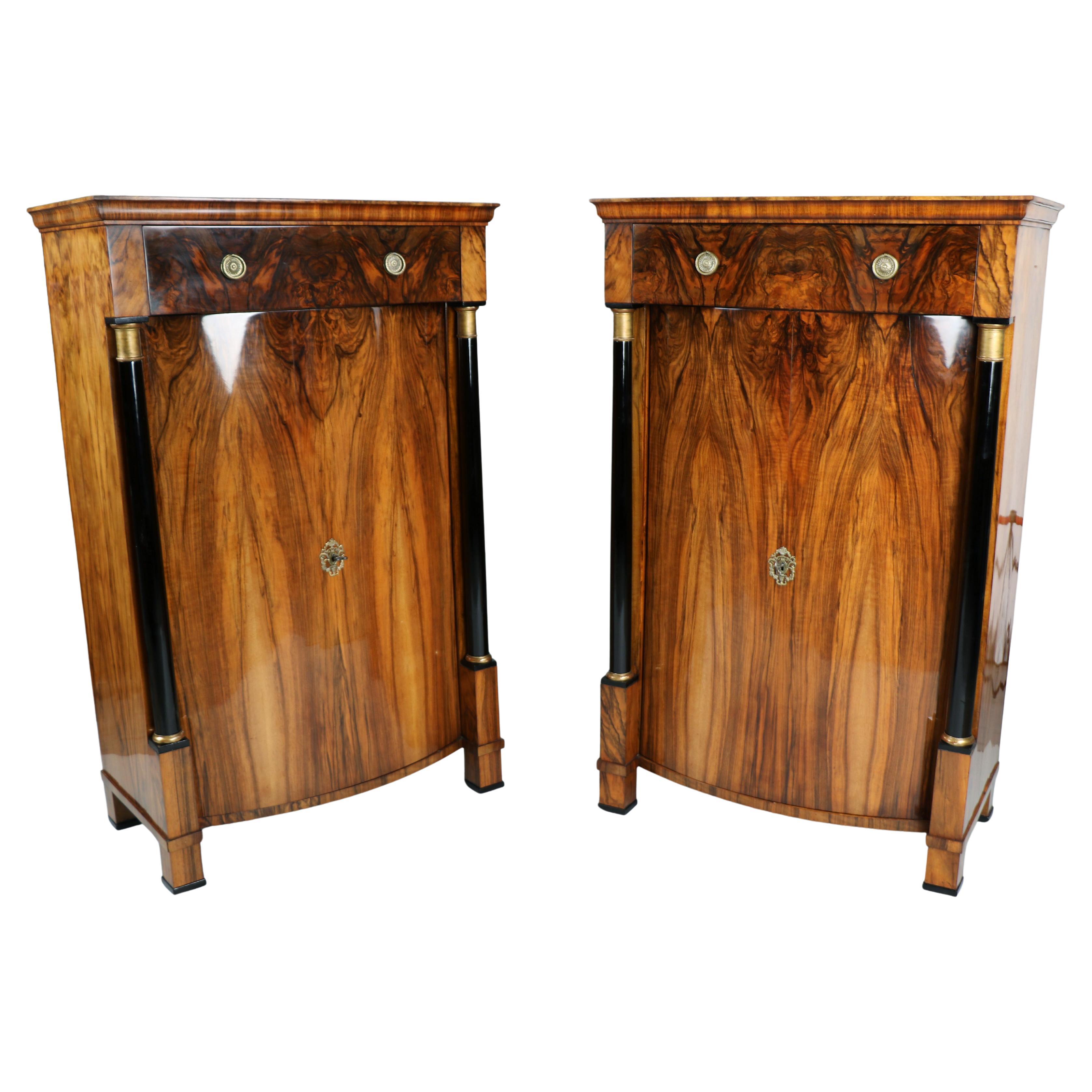 19th Century Fine Pair of Biedermeier Walnut Trumeau Cabinets. Vienna, c. 1825.