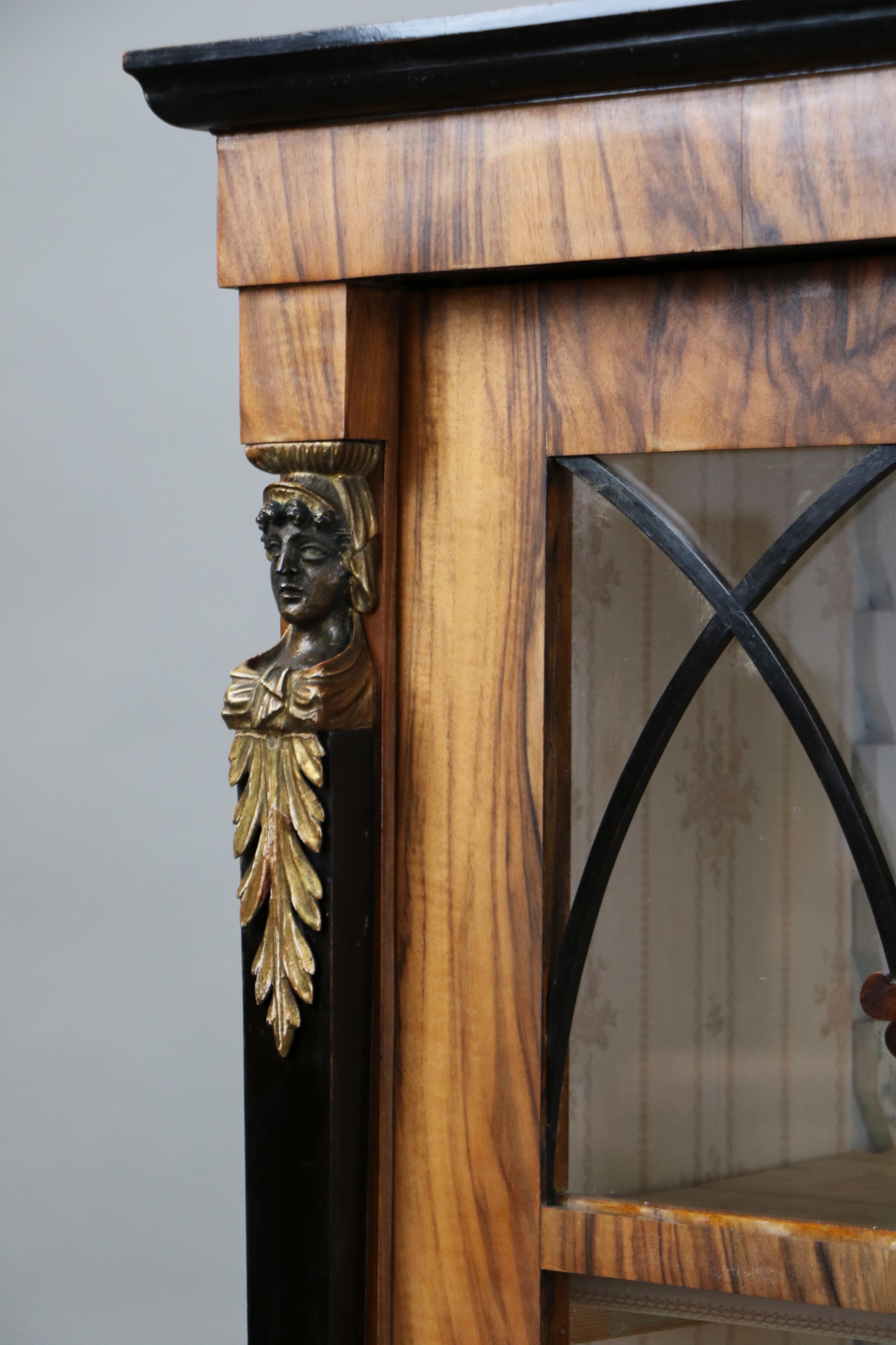 Ebonized 19th Century Fine Pair of Biedermeier Walnut Vitrines Cabinets. Vienna, c. 1825. For Sale