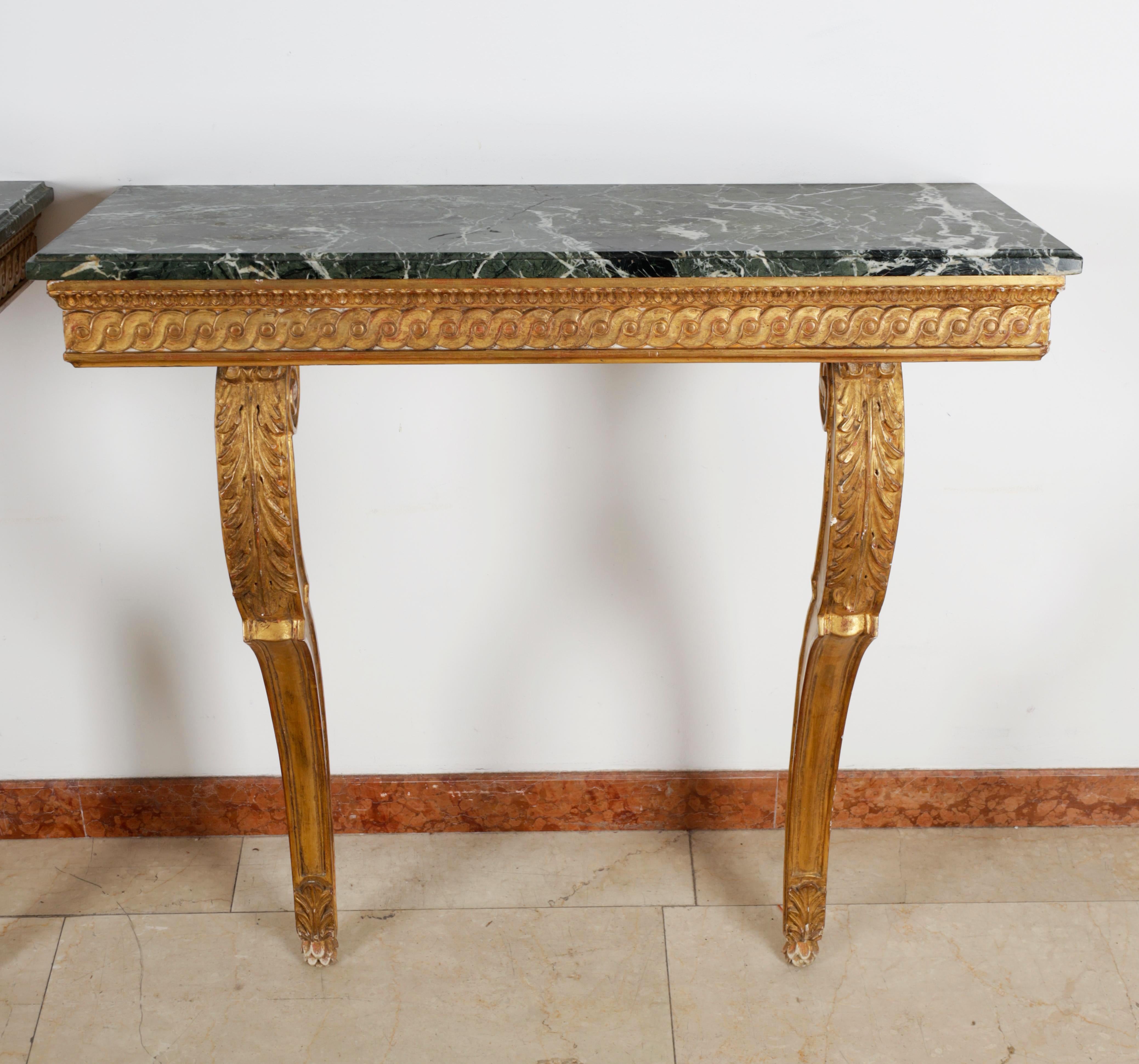 French 19th Century Pair of Louis XVI Gilt Console Tables. For Sale